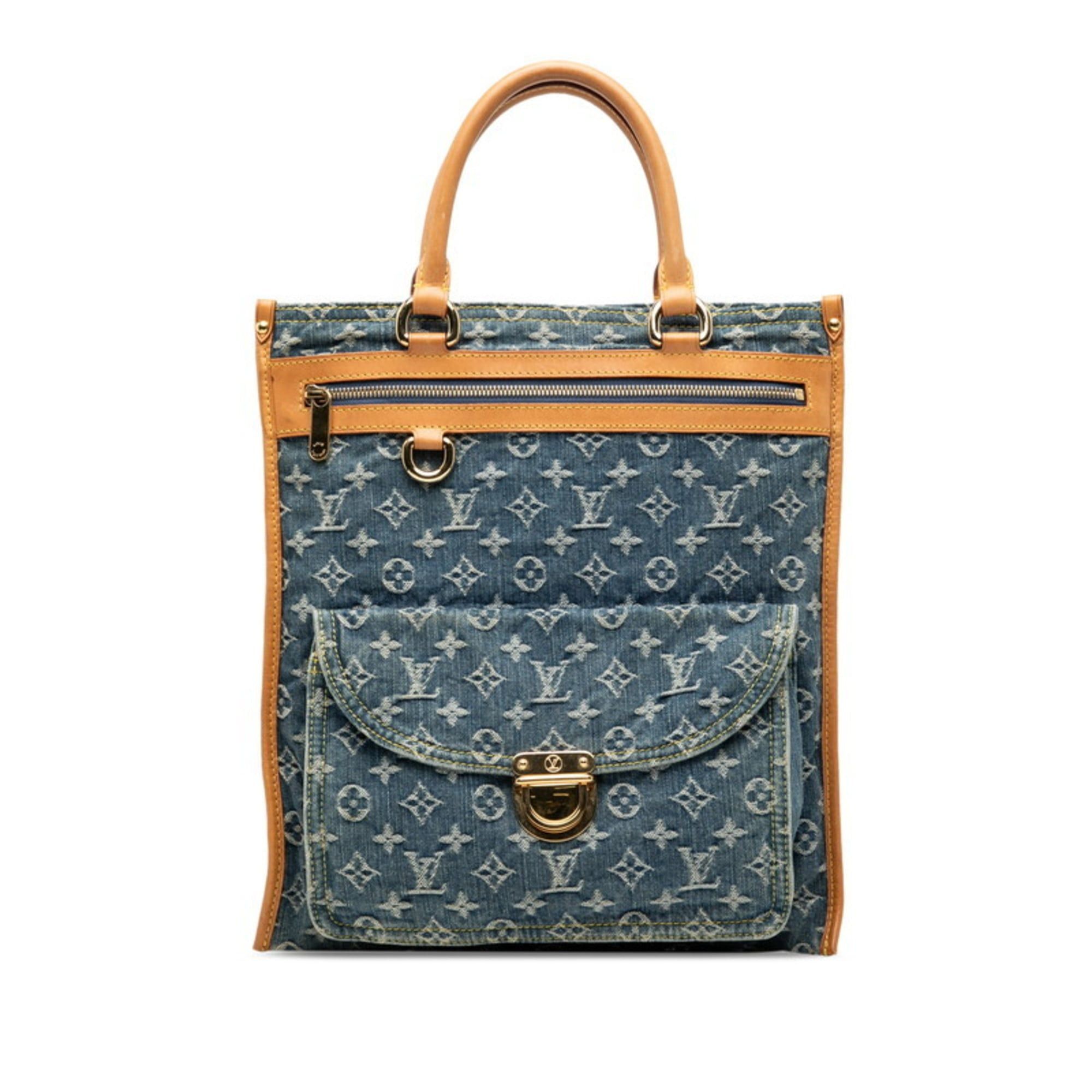 Louis Vuitton Louis Vuitton Monogram Denim Flat Shopper Tote Bag/Handbag M95018 in Indigo Blue Canvas and Leather, Women's LOUIS VUITTON Size ONE SIZE - 1 Thumbnail