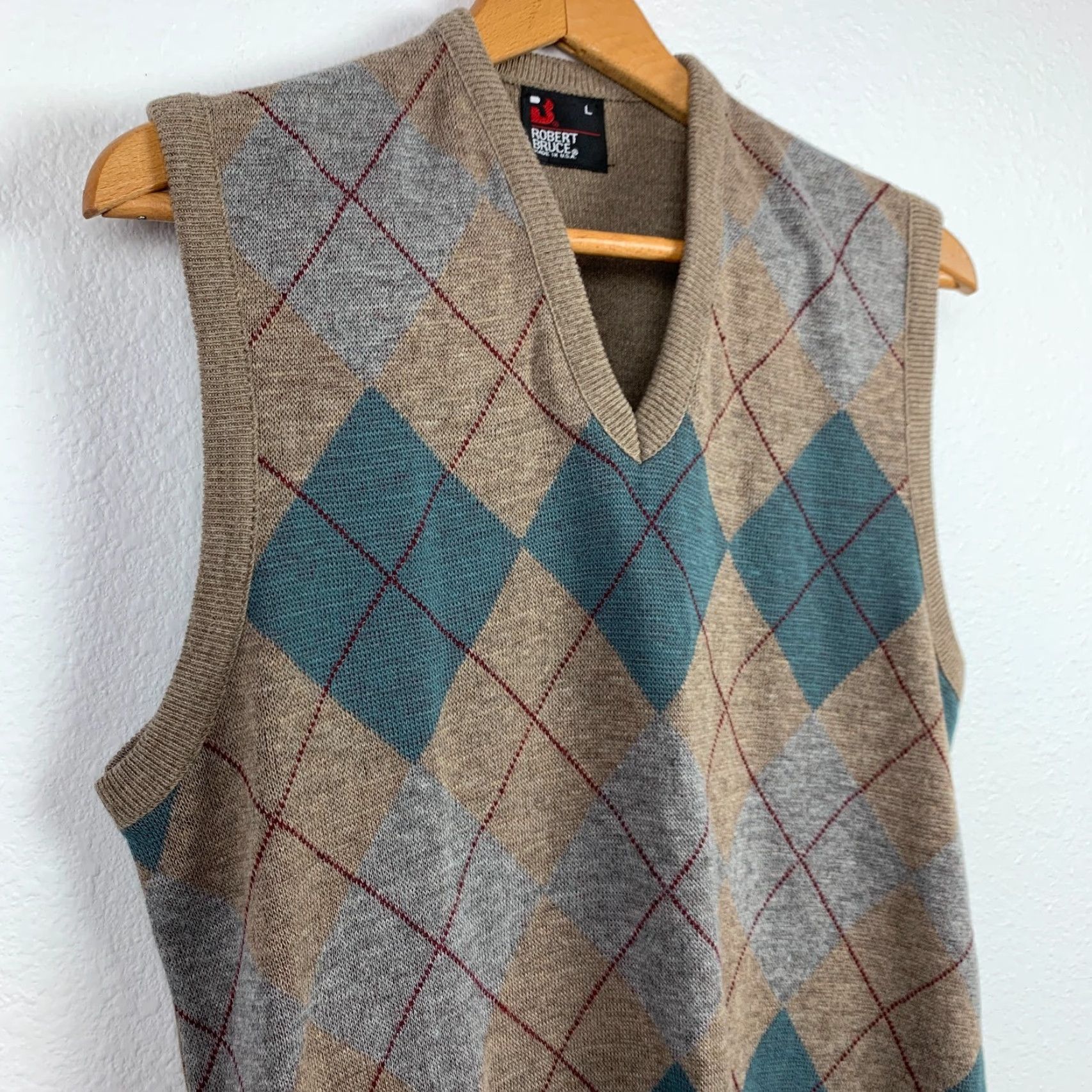 Vintage VINTAGE Robert Bruce 70s Orlon Acrylic Argyle V-Neck Sweater Vest Mens Large Brown Size US L / EU 52-54 / 3 - 3 Thumbnail