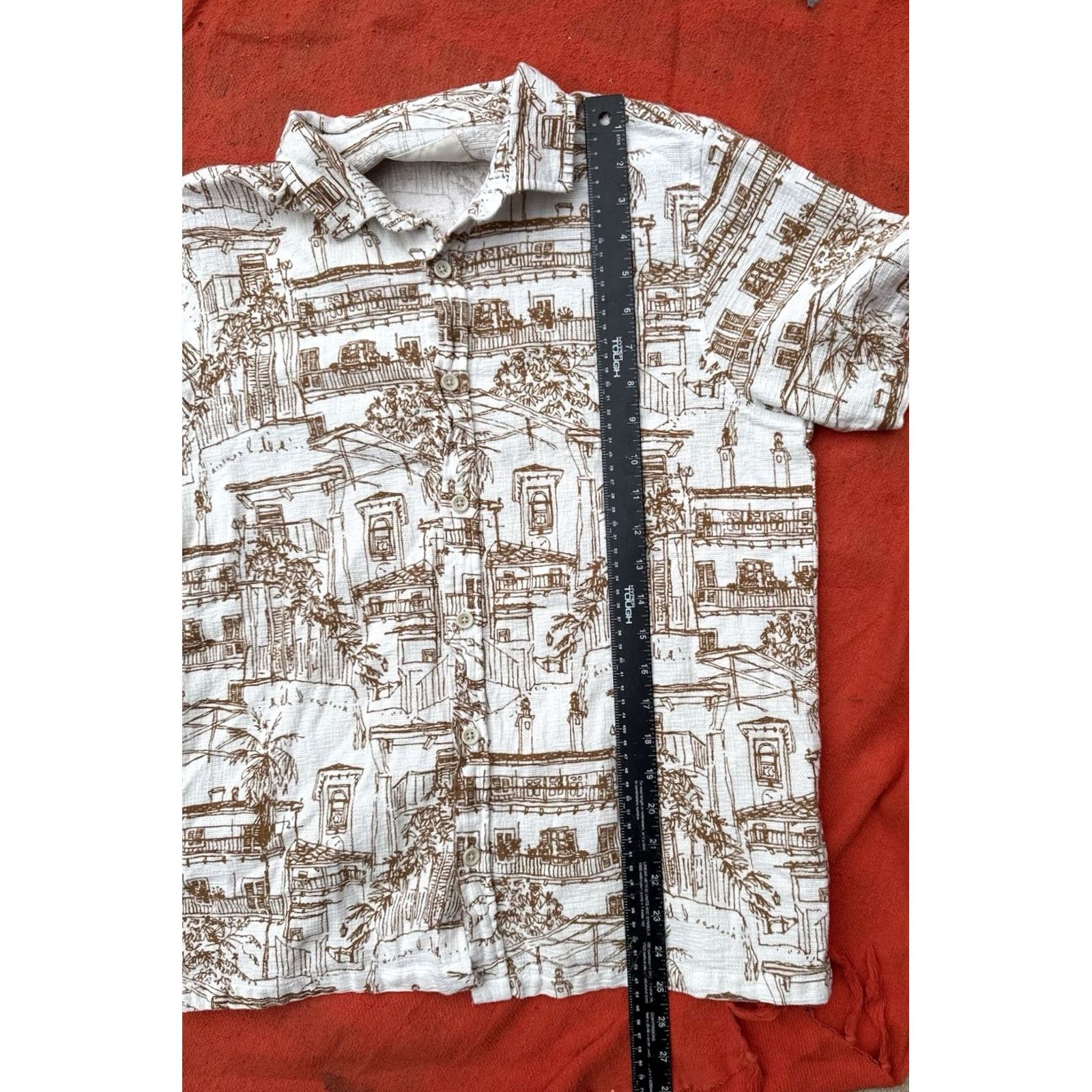 Vintage Folk Clothing Shirt Mens Short Sleeve Button-Up Cotton City Print Sz S Black/ Cream Urban Geometric 90s? Size US S / EU 44-46 / 1 - 5 Thumbnail