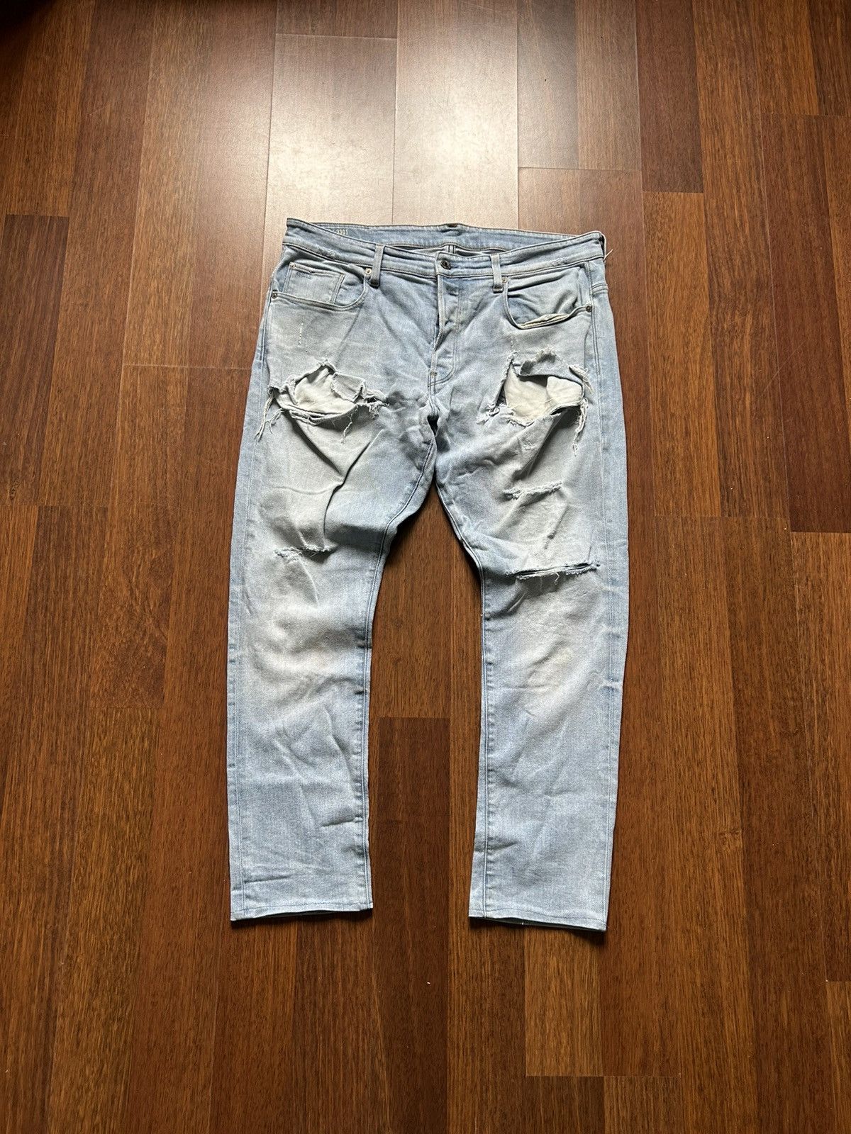 G-Star G-star Raw 3301 Tapered Distressed Blue Jeans Men’s Size 36 Size US 36 / EU 52 - 1 Thumbnail