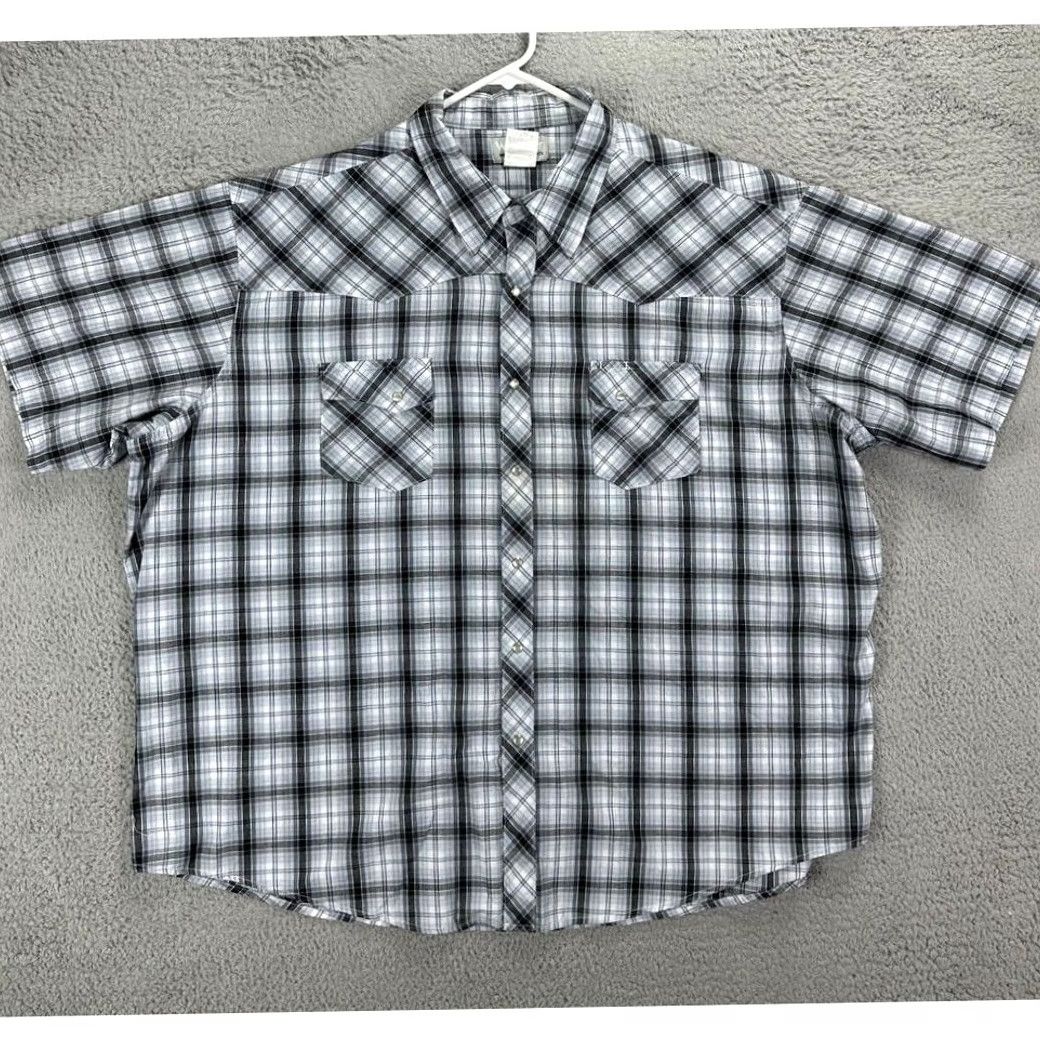 Wrangler Wrangler Wrancher Western Shirt Mens 3X Big Grey Plaid Pearl Snap Cowboy Short Sleeve Shirt Size US XXL / EU 58 / 5 - 2 Thumbnail