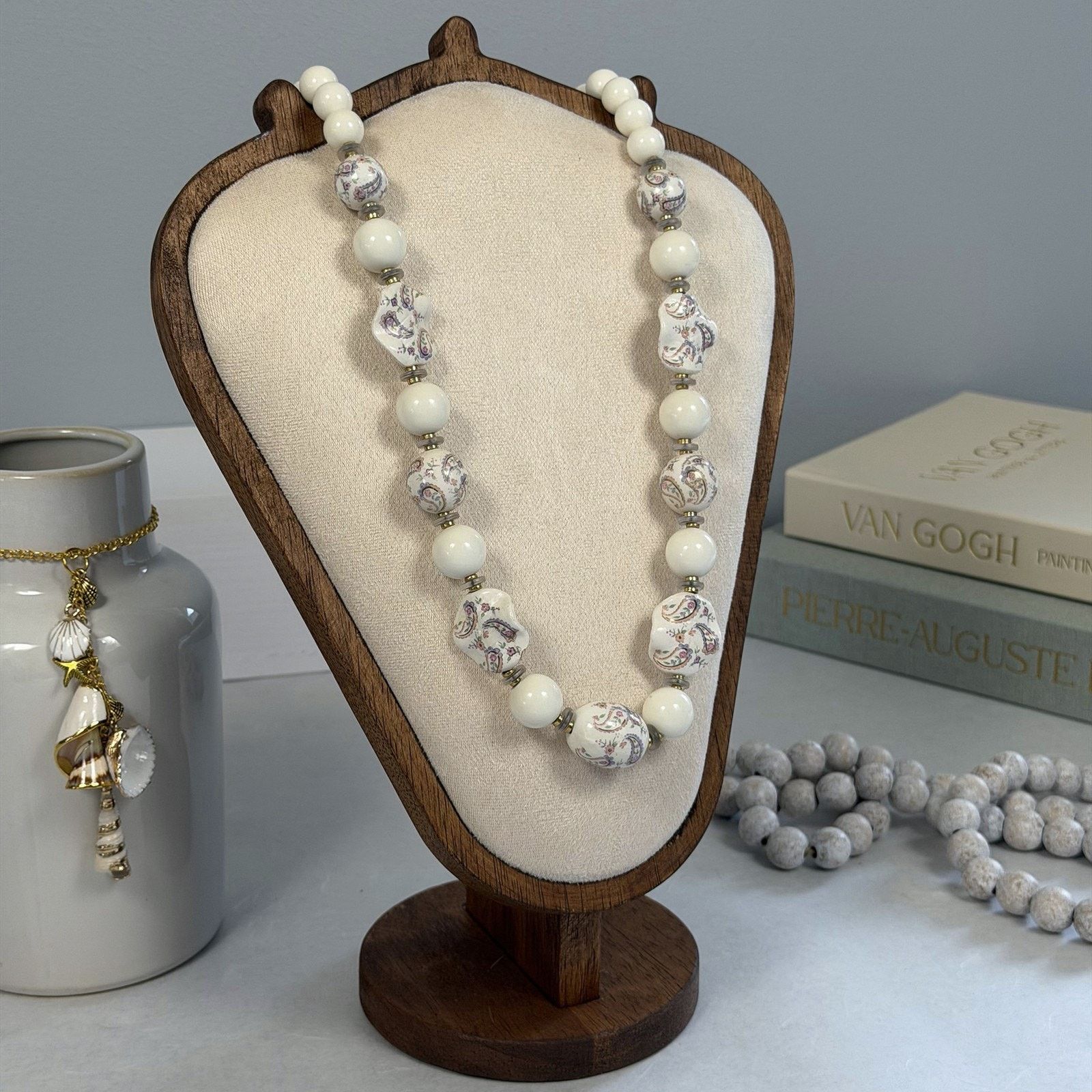 Vintage VTG 1980 Pastel Floral Porcelain Necklace White 30" Japan Size ONE SIZE - 3 Thumbnail