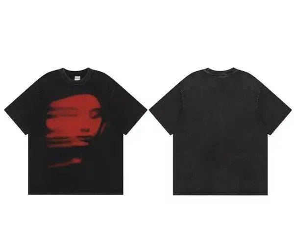 Japanese Brand Gothic Red FACE Print Black T-Shirt Hipster Graphic Tees Size US L / EU 52-54 / 3 - 8 Thumbnail