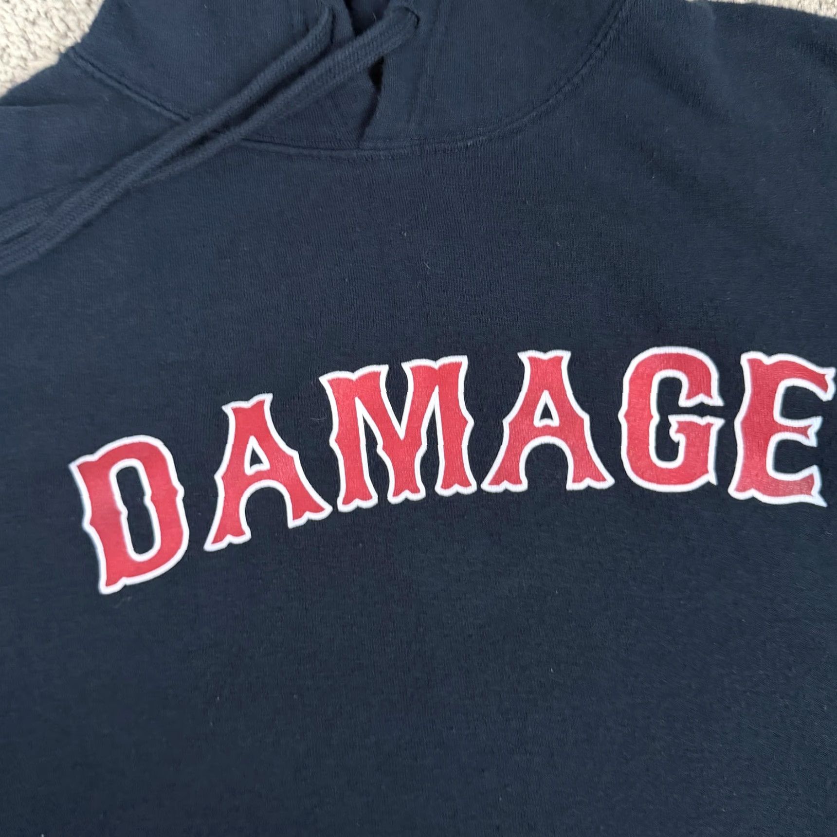 Vintage Barstool Sports DAMAGE Hoodie Sweatshirt Mens Medium Navy Pullover J-America Gym Sports Size US M / EU 48-50 / 2 - 4 Thumbnail