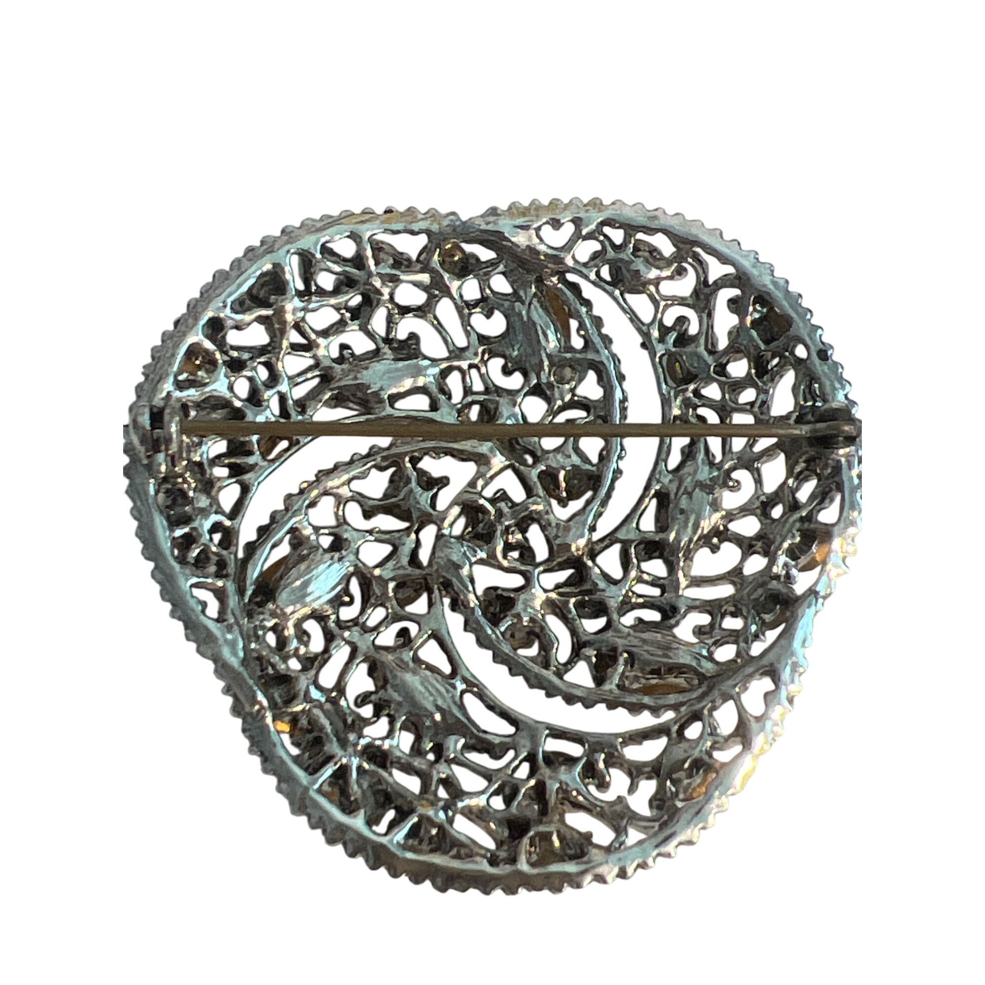 Other Vintage Silver Tone Swirl Floral Brooch Pin Rhinestones Fila Size ONE SIZE - 4 Thumbnail