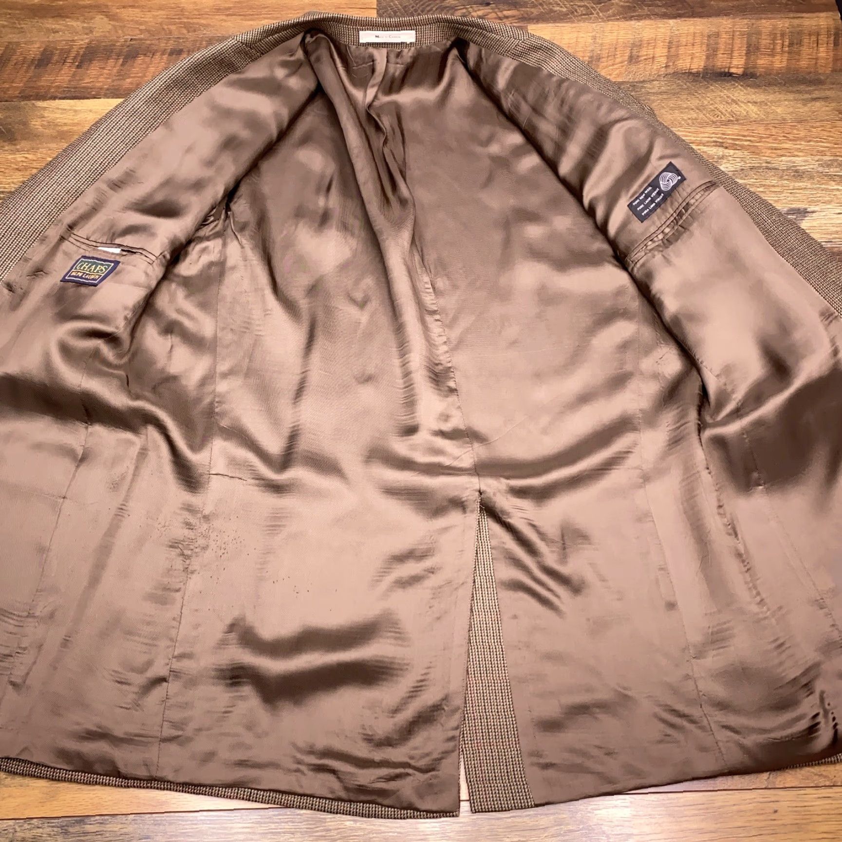 Chaps VINTAGE Chaps Ralph Lauren Sport Coat Blazer Wool Brown Notch Lapel Single-Breasted 50 Big & Tall Extra Long Mens Size 50R - 3 Thumbnail