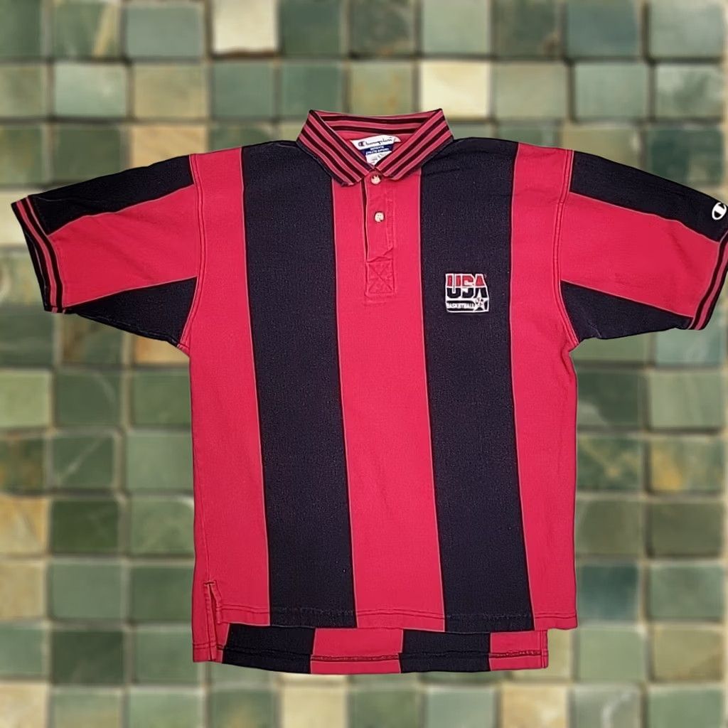 Champion VINTAGE Champion Polo Shirt Mens L Red USA Retro Made in USA Basketball Polo Shirt Mens L Red USA Retro Basketball Size US L / EU 52-54 / 3 - 1 Thumbnail
