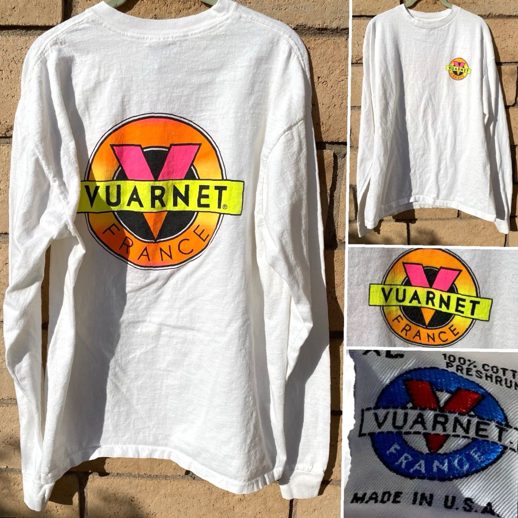 Logo 7 VINTAGE Vuarnet France Long Sleeve Shirt XL White 90s 80s Neon Circle Logo Graphic Print Logo Crew Neck Men Mens XL Shirt Size US XL / EU 56 / 4 - 7 Thumbnail