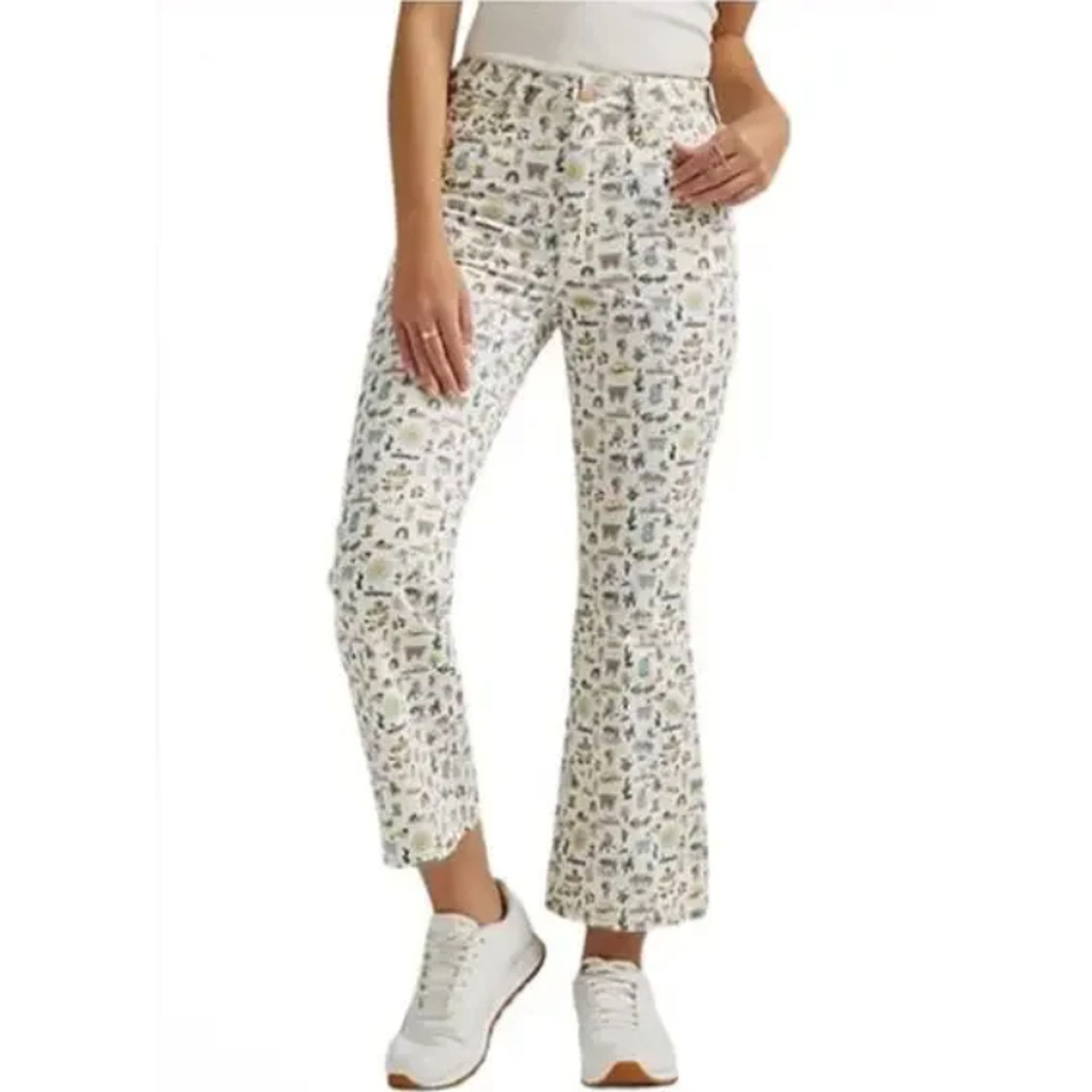 Wrangler WRANGLER LIFE'S LEMONS HI RISE KICK FLARE WHITE DENIM JEANS Size 28" / US 6 / IT 42 - 1 Thumbnail