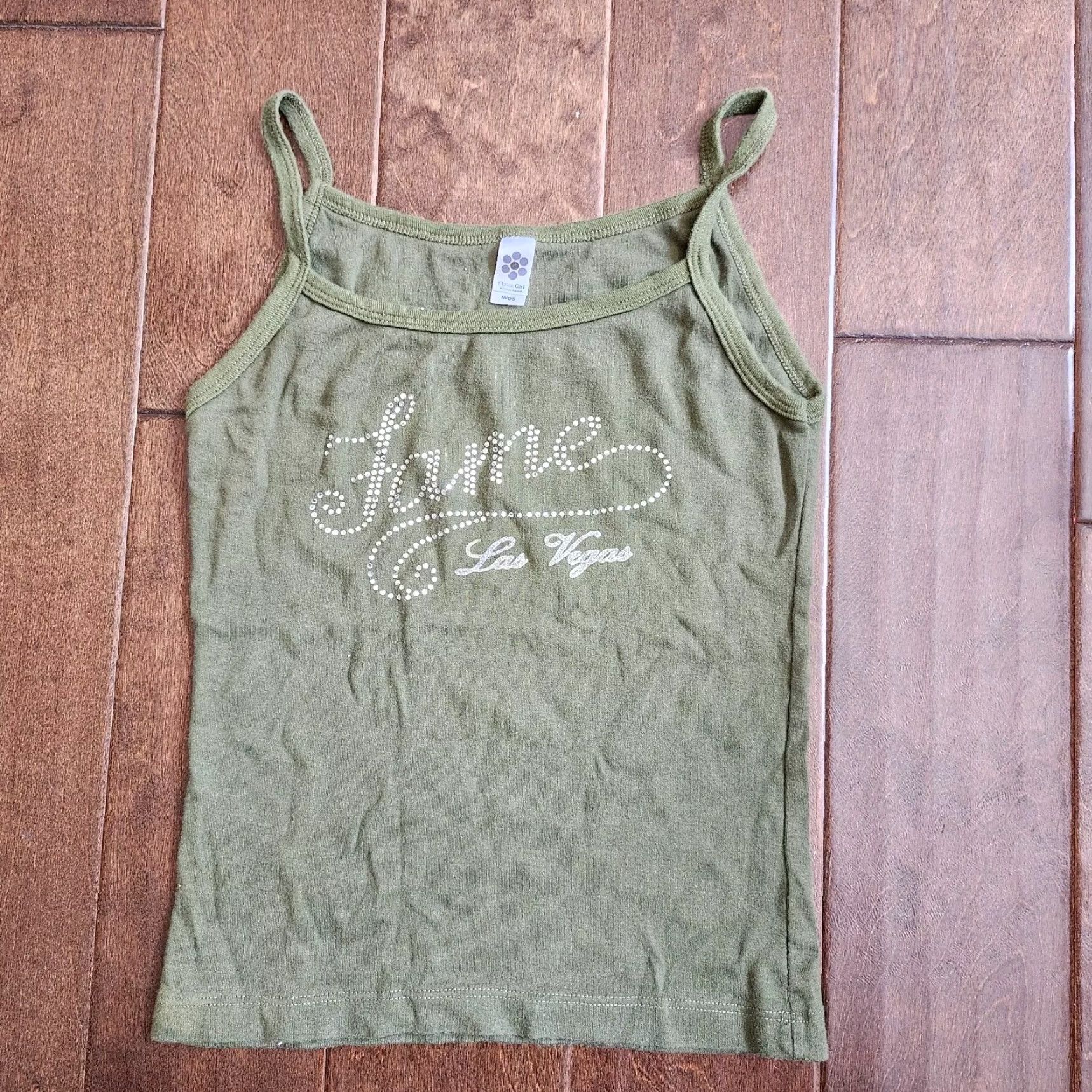 Vintage Fame Las Vegas Tank Top Green Solid Sleeveless Pullover M Junior Girls Womens Shirt" Size M / US 6-8 / IT 42-44 - 2 Thumbnail