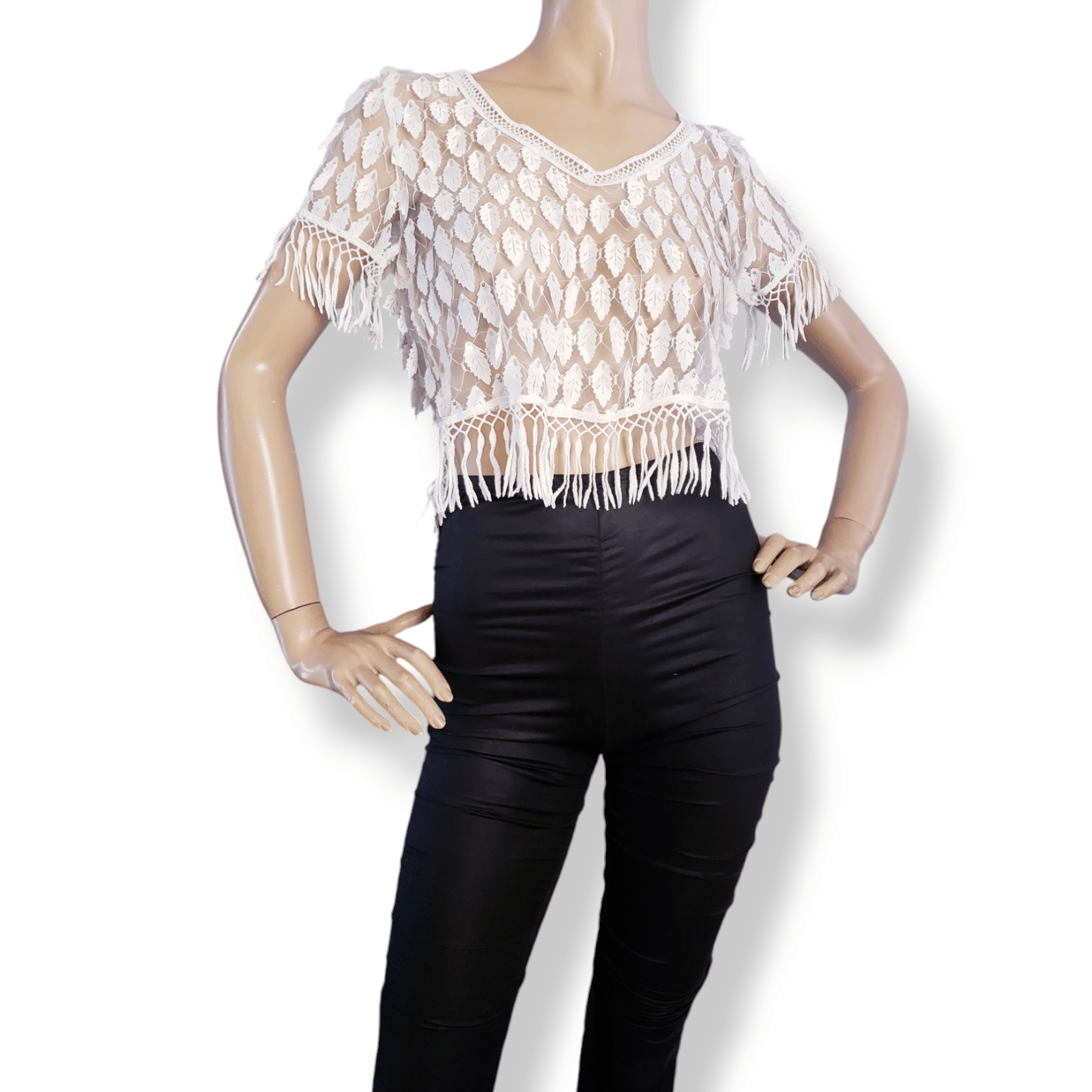 Other White Lasercut Feathers & Fringe Crop Top by Eveen Kueen Size M / US 6-8 / IT 42-44 - 7 Thumbnail