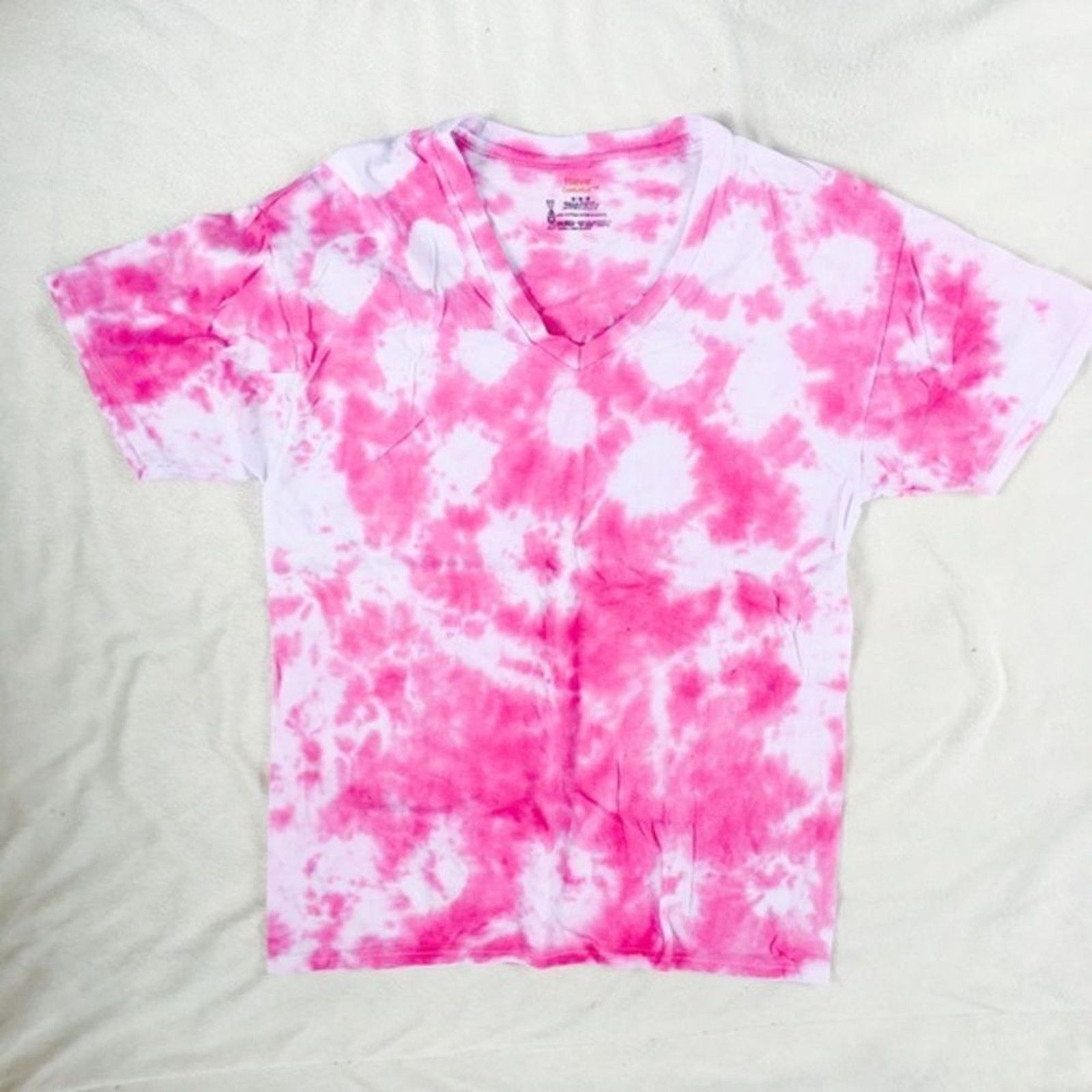 Hanes Dyes by MacKay Pink Tie-Dye V-Neck Tee | Sz M Size US M / EU 48-50 / 2 - 2 Thumbnail