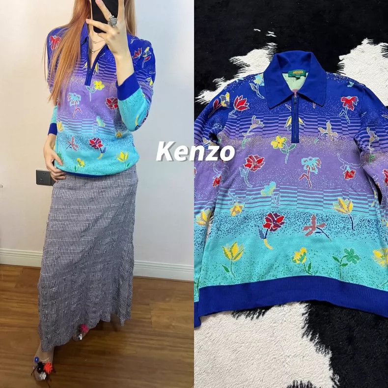 Kenzo Kenzo Gradient Blue Purple Floral Polo - dmc Size US M / EU 48-50 / 2 - 1 Thumbnail