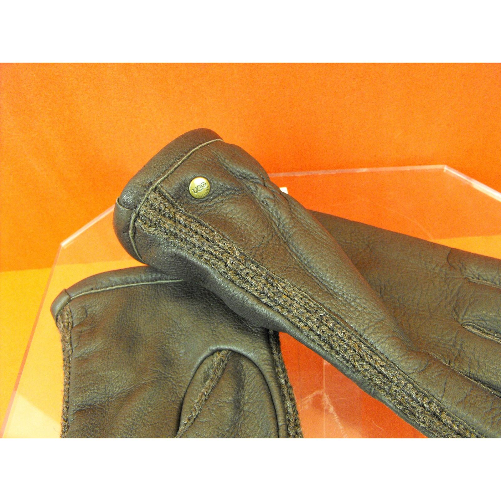 Ugg UGG DEER LEATHER WOOL BUCKLE SIDEWALL BROWN WINTER GLOVES M Size ONE SIZE - 7 Thumbnail