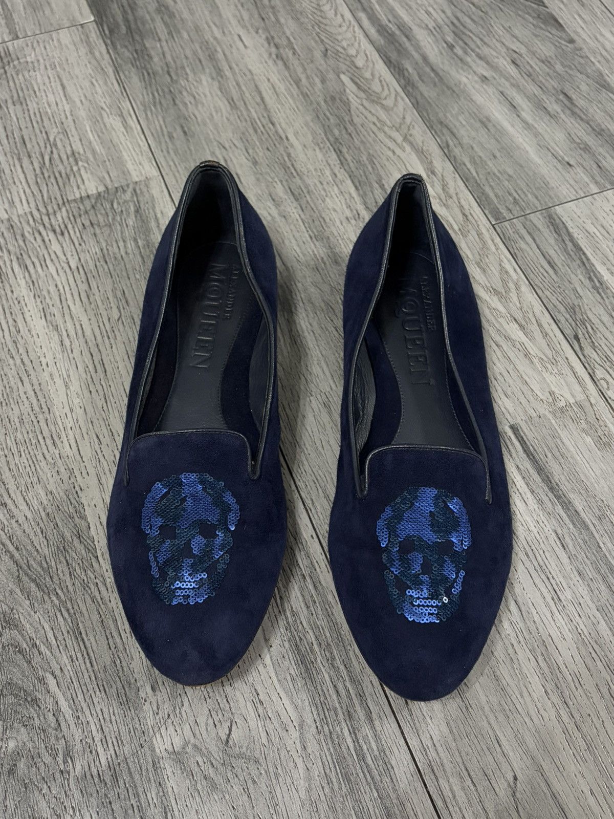 Alexander McQueen Alexander McQueen Navy Suede Slip-On Ballet Flat Skull Size US 6.5 / IT 36.5 - 1 Thumbnail