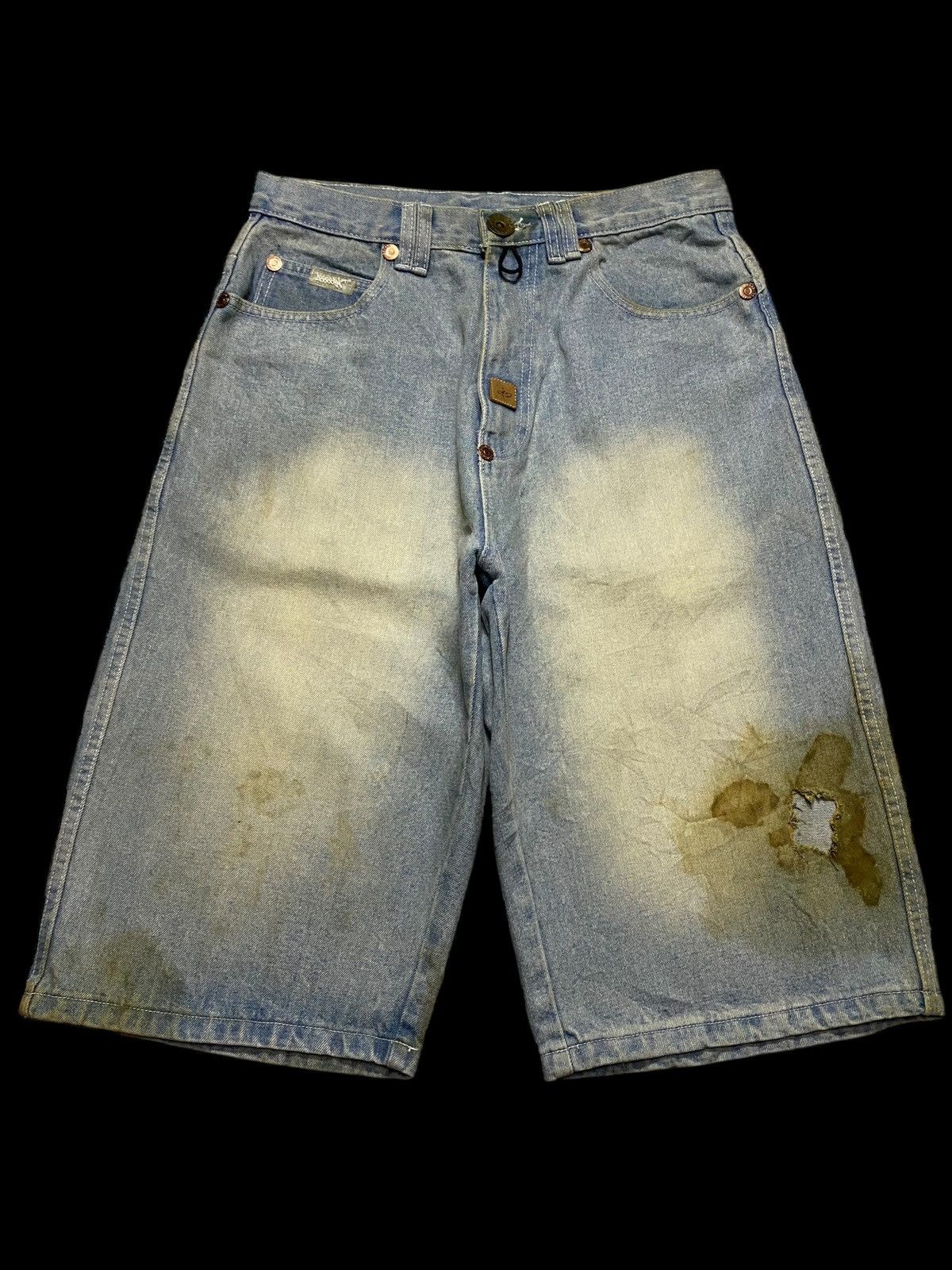 Bob Marley Baggy Vintage Hemp Blue Denim Shorts With Unique Stains Find Size US 31 - 2 Thumbnail