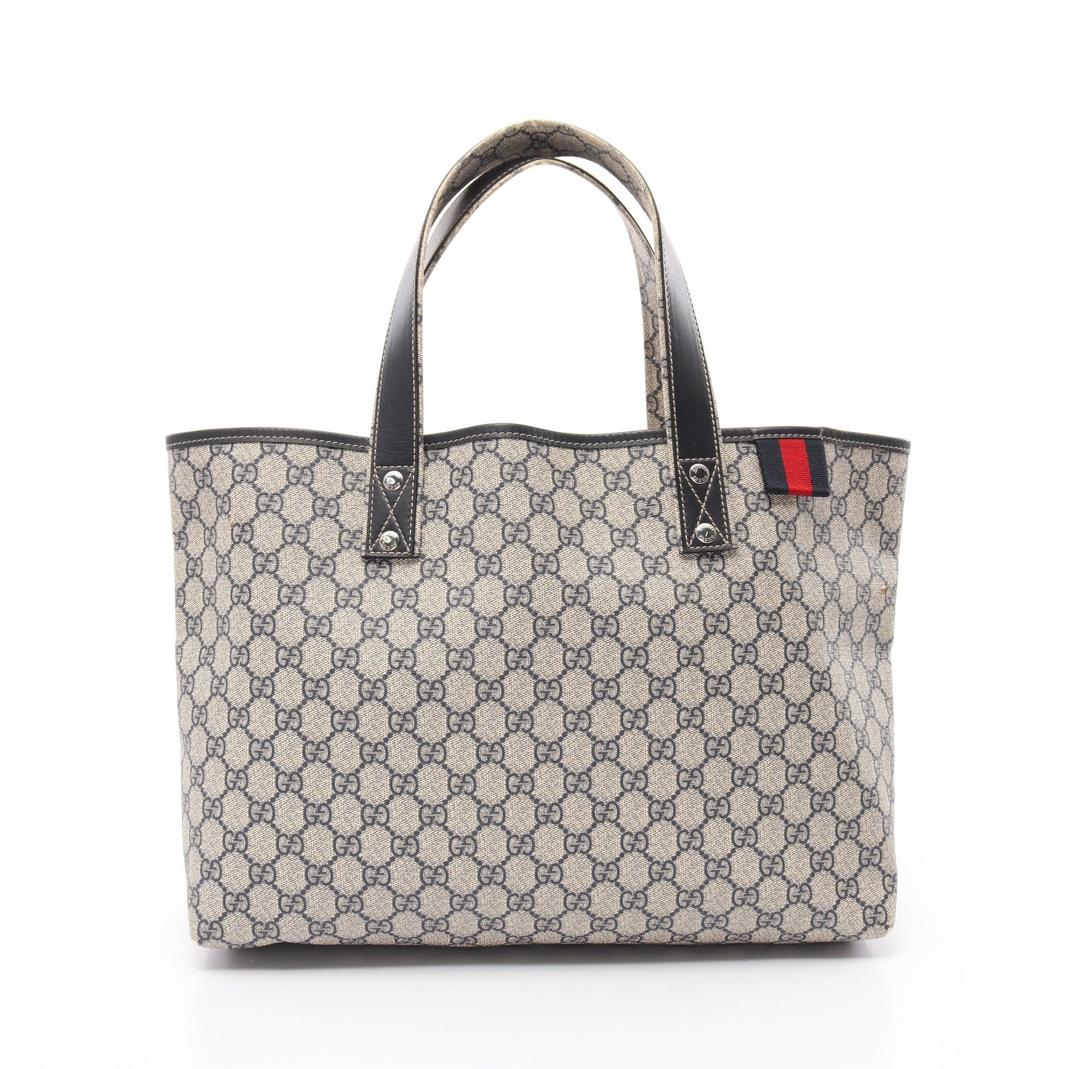 Gucci GG Supreme Sherry Line Handbag Tote Bag Leather Gray Ivory in Grey, Women's