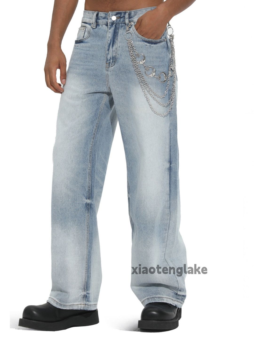 Jean Unisex washed faded utility punk yuppie grunge jeans Size US 31 - 4 Thumbnail