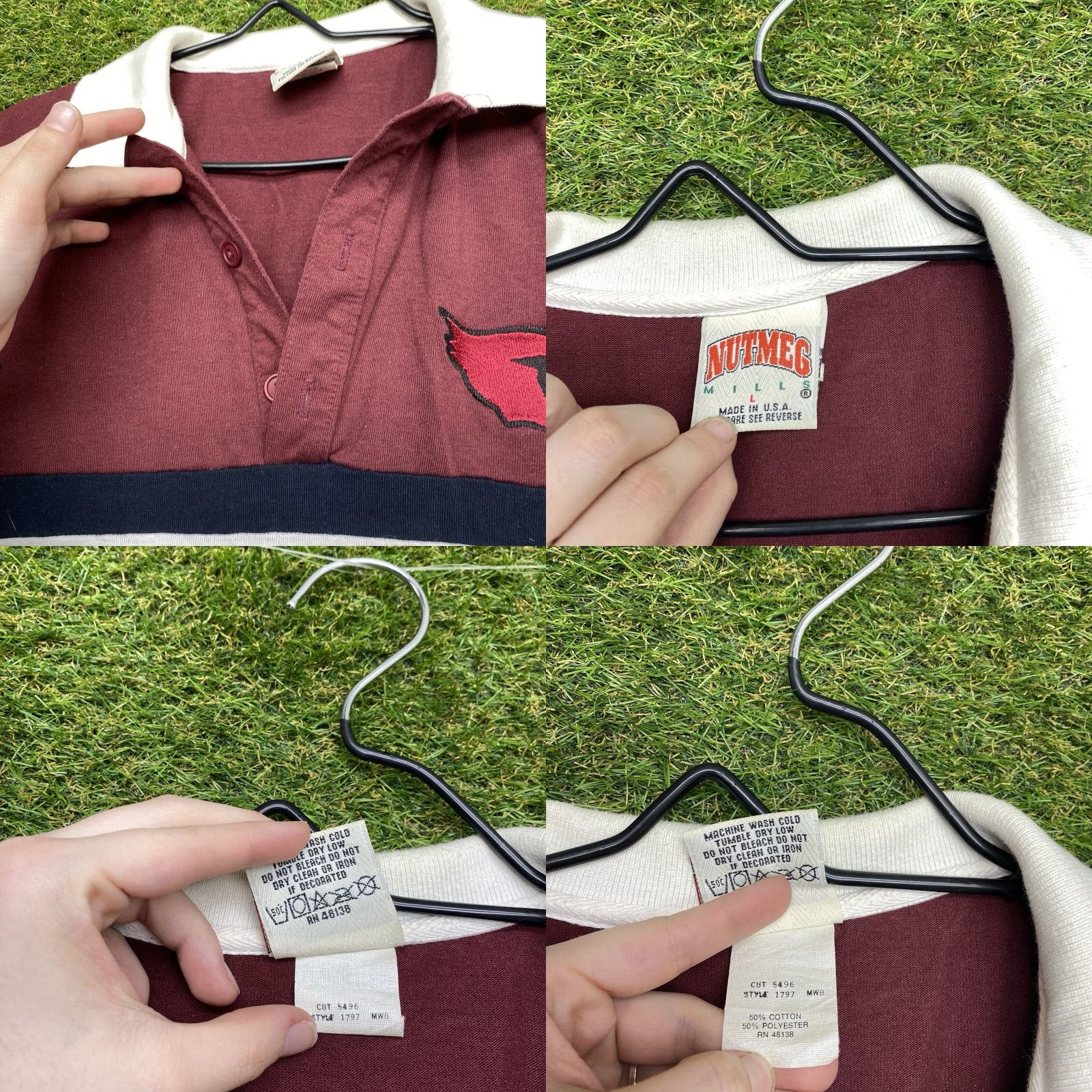 Nutmeg VINTAGE Nutmeg Rugby Polo Shirt Mens Large 80s 90s NFL Sport Red Cotton Embroidered Striped Long Sleeve Rugby Size US L / EU 52-54 / 3 - 8 Thumbnail