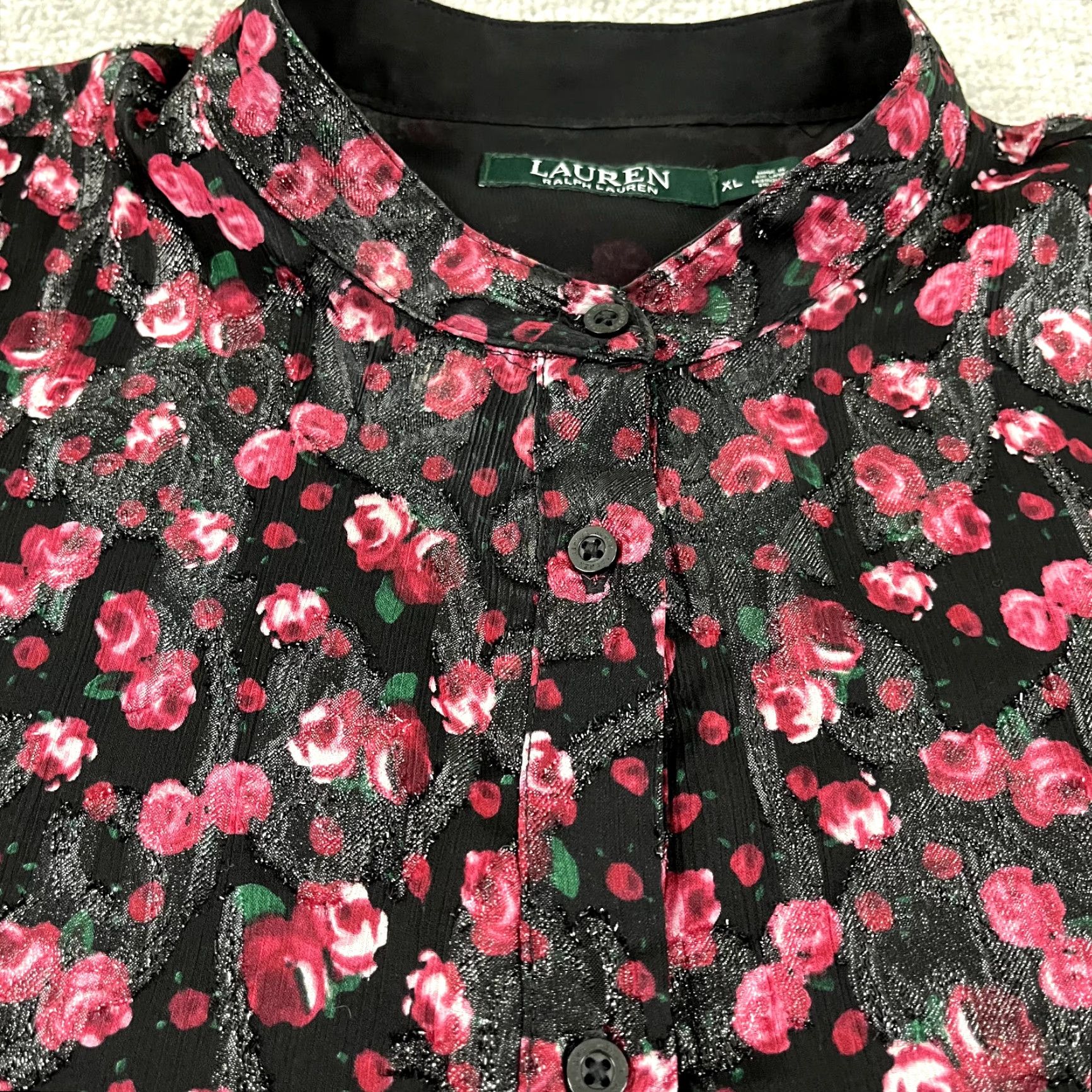 Ralph Lauren VINTAGE LAUREN RALPH LAUREN Shirt Women XL Red Black Floral Rose Button Up Ruffle Sleeve Size XL / US 12-14 / IT 48-50 - 6 Thumbnail