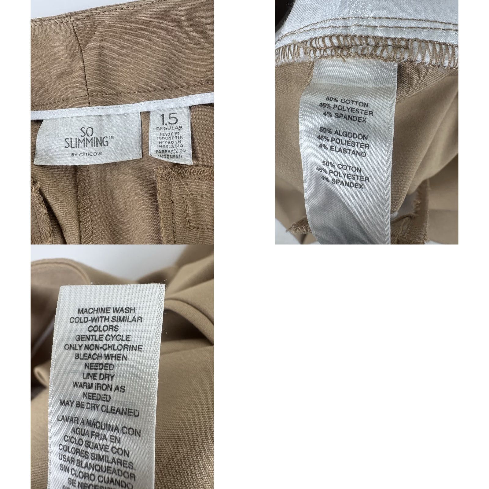 Vintage Chico's Dress Pants Women Size 10 Tan Slimming Stretch Pockets Easy Care Machine Washable Womens Size 32" / US 10 / IT 46 - 8 Thumbnail