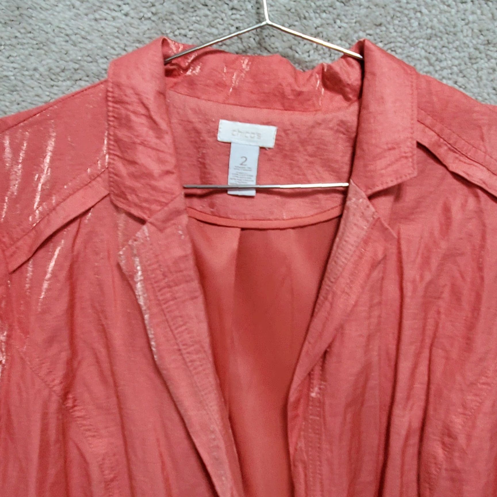 Vintage Chico's Blazer Shirt Women's 2 Medium Pink Peach Shimmer Lightweight Casual Blazer Shirt Size XS / US 0-2 / IT 36-38 - 3 Thumbnail