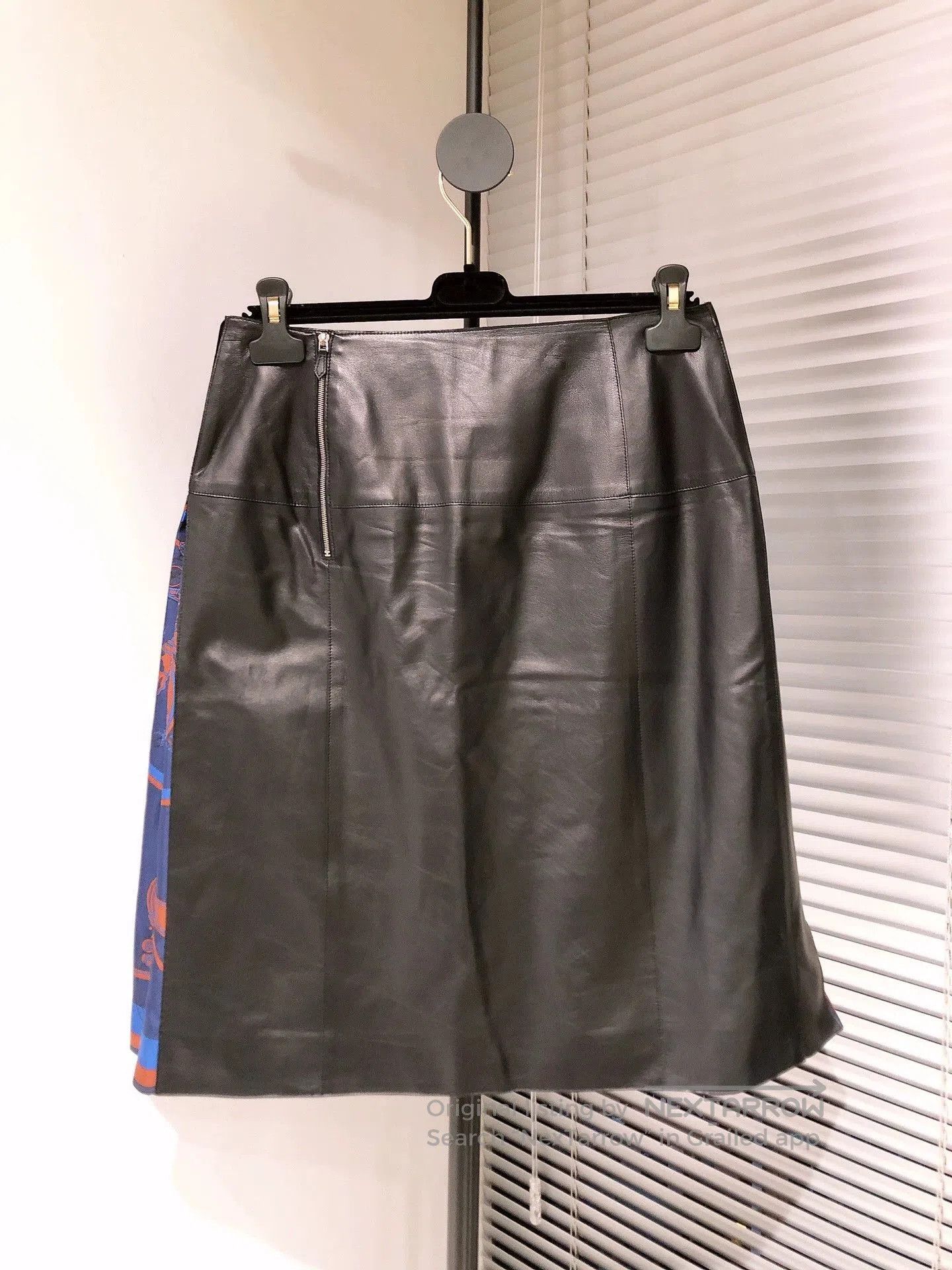 Hermes Black Leather Silk Pleated Skirt.