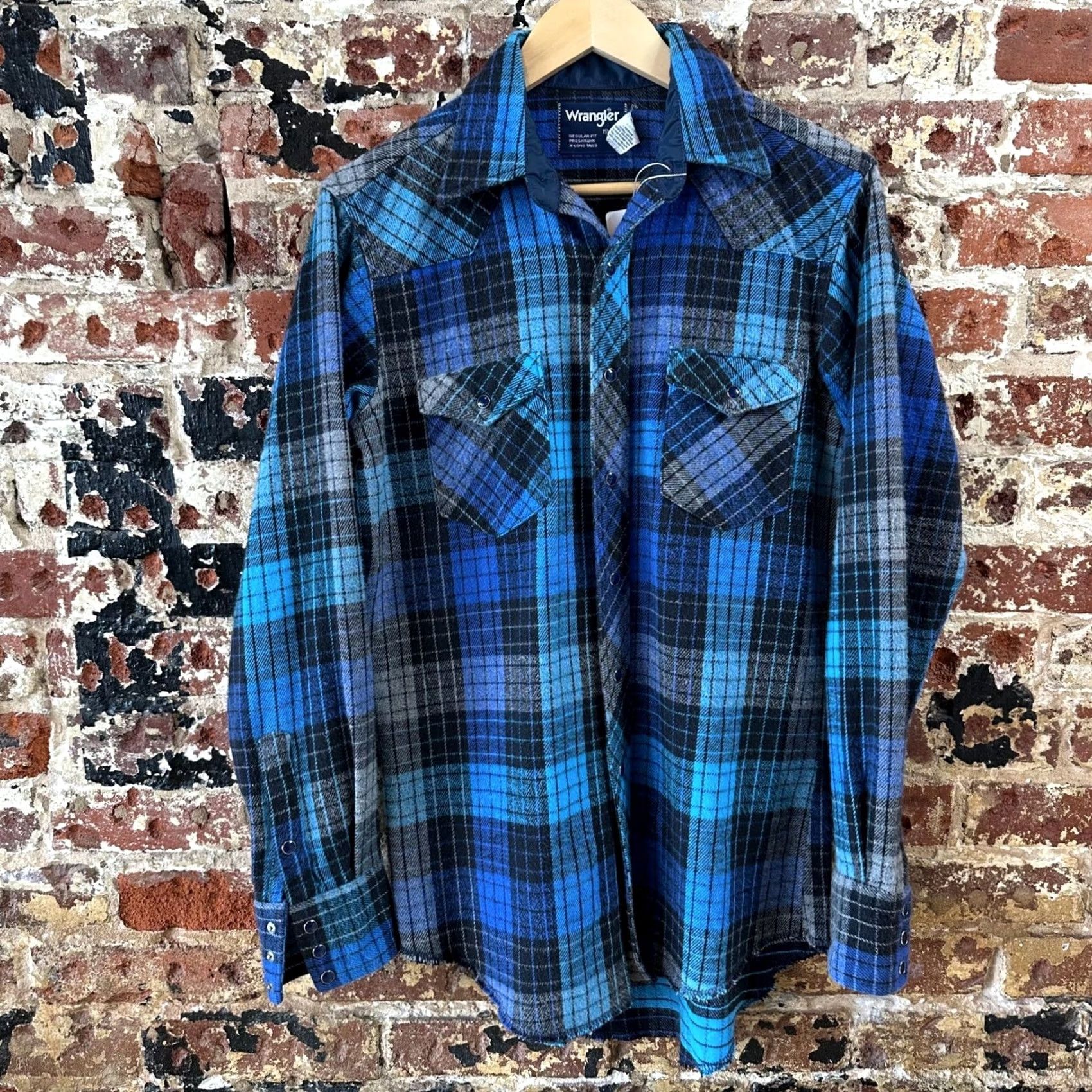 Wrangler VINTAGE Wrangler Flannel Western Shirt Pearl Snap Long Sleeve Blue Plaid M Size US M / EU 48-50 / 2 - 2 Thumbnail