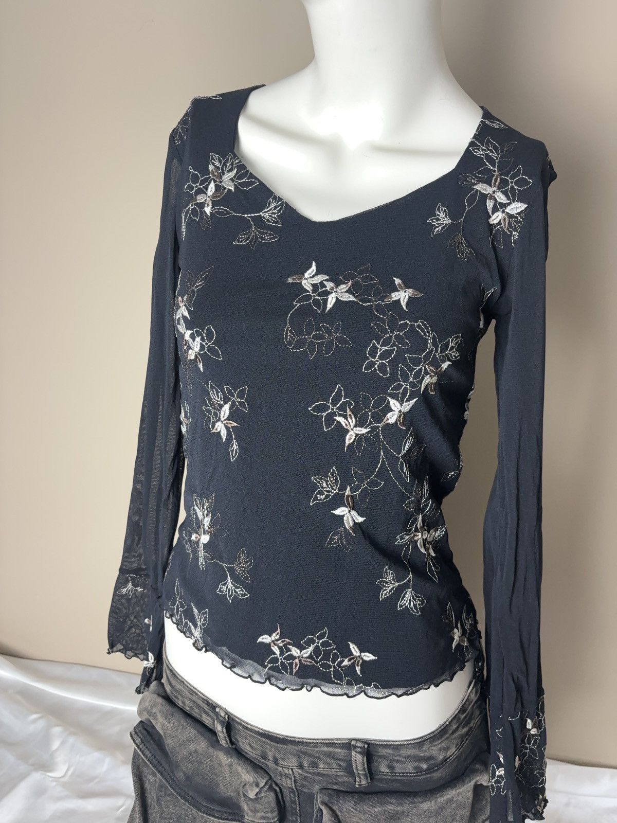 Japanese Brand × Vintage Mesh printed floral vintage long sleeve top Size S / US 4 / IT 40 - 2 Thumbnail