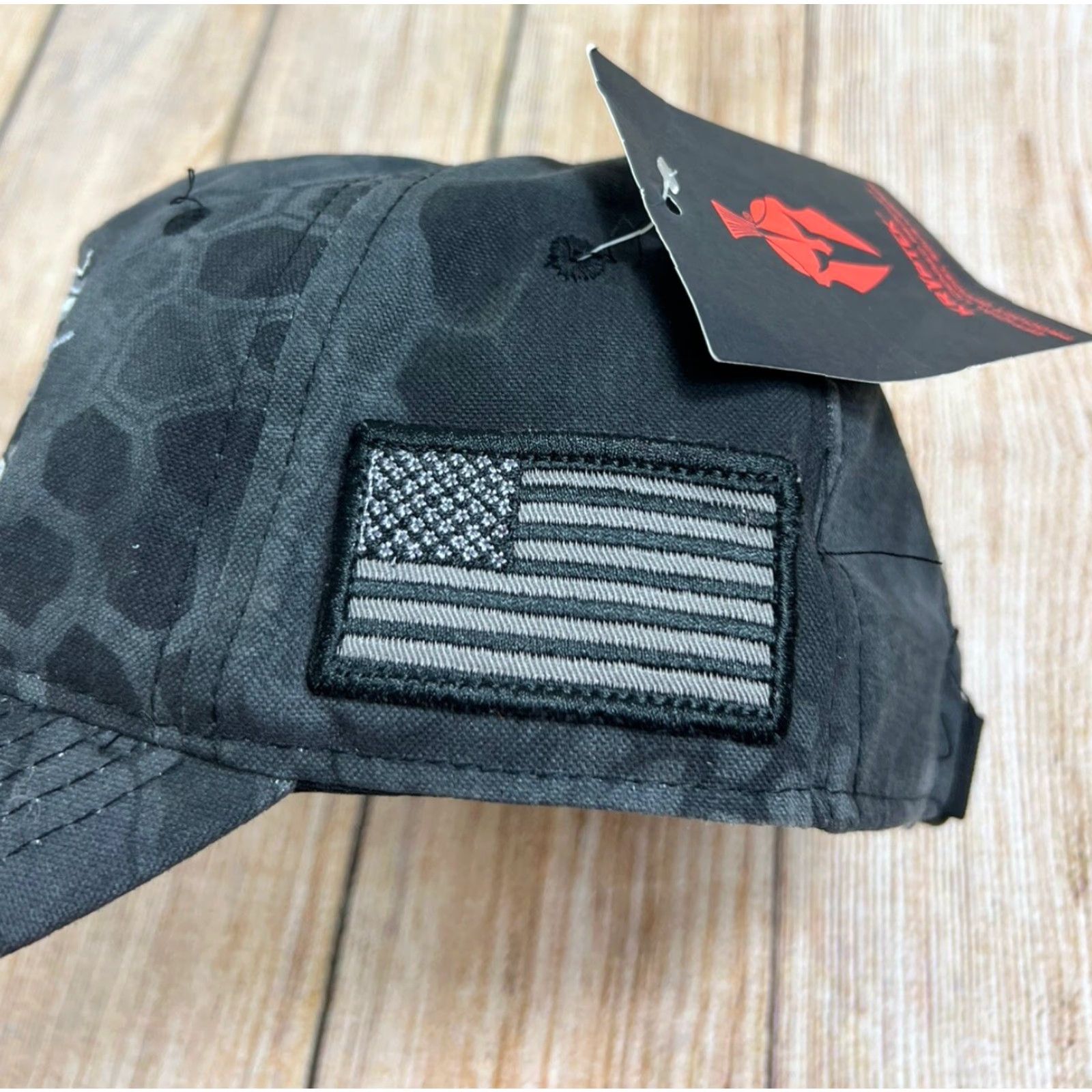 Vintage Kryptek Hat Black Gray Adjustable Strap Cap NWT Flag Patch Kryptek Baseball Cap Men One Size Black Gray Adjustable NWT Flag Patch Size ONE SIZE - 3 Thumbnail