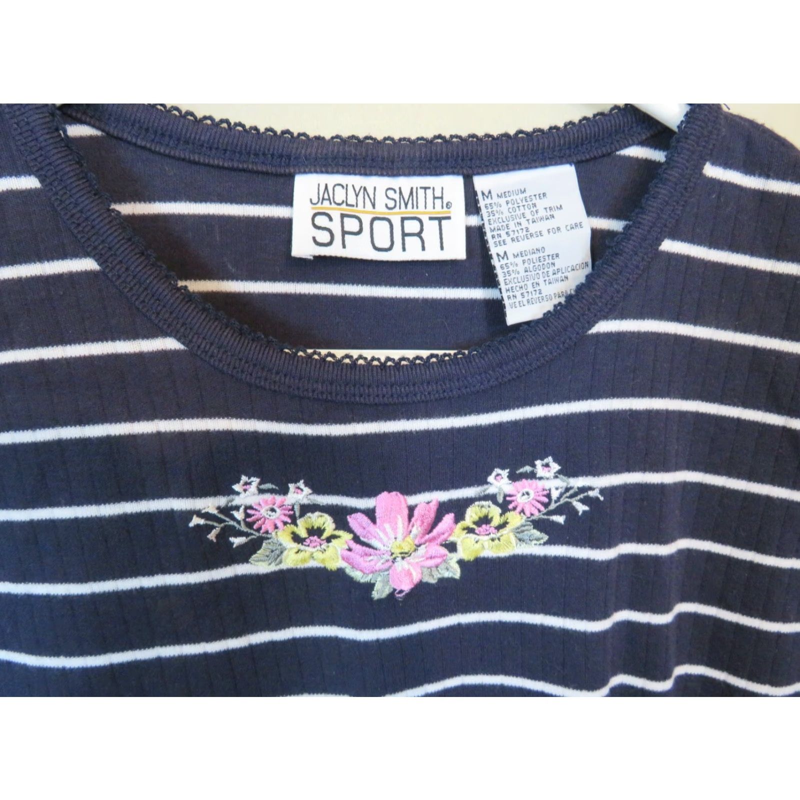 Vintage VINTAGE Jaclyn Smith Shirt Navy Blue stripe Flower Medium Blue Shirt Jaclyn Smith Womens Mens? Size M / US 6-8 / IT 42-44 - 2 Thumbnail