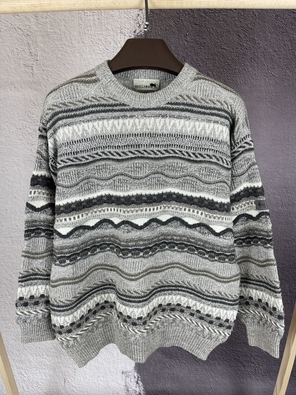 Designer × Vintage Meremma Coogi style vintage grey cable knitted sweater Size US L / EU 52-54 / 3 - 2 Thumbnail