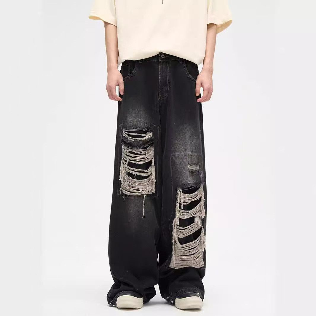 Japanese Brand × Jean Ripped Patch Patch Street Loose Jeans Size US 32 / EU 48 - 1 Thumbnail