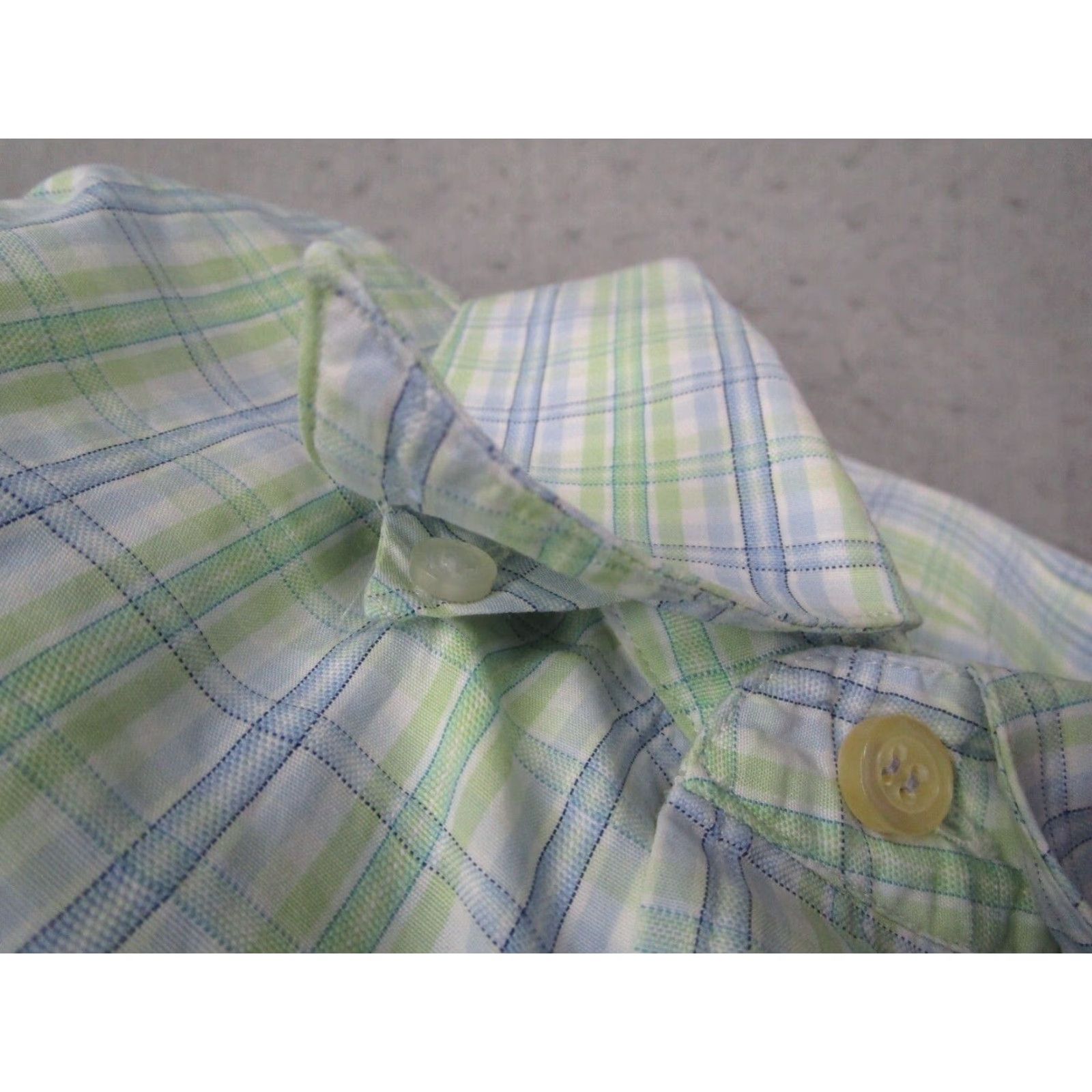 Canali Canali Mens Large Green Blue Check Button Up Cotton Dress Shirt Italy Size 42R - 5 Thumbnail