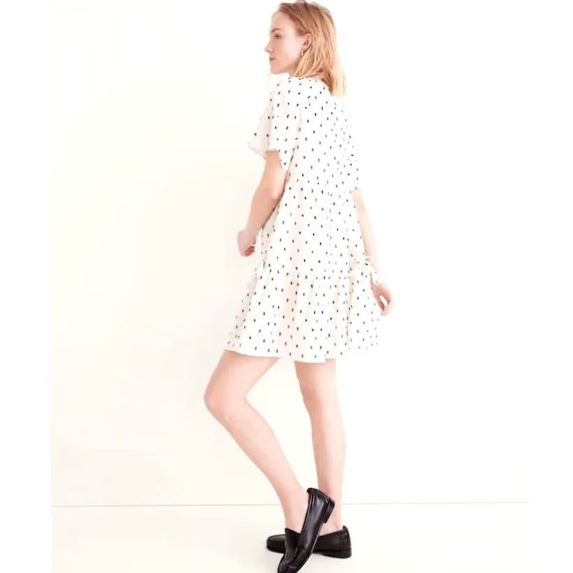 Madewell VINTAGE Madewell Lorelei Linen Blend Mini Dress Tiered Cream Cotton Clip Dot M Dress Women Knit Silk? Size M / US 6-8 / IT 42-44 - 3 Thumbnail
