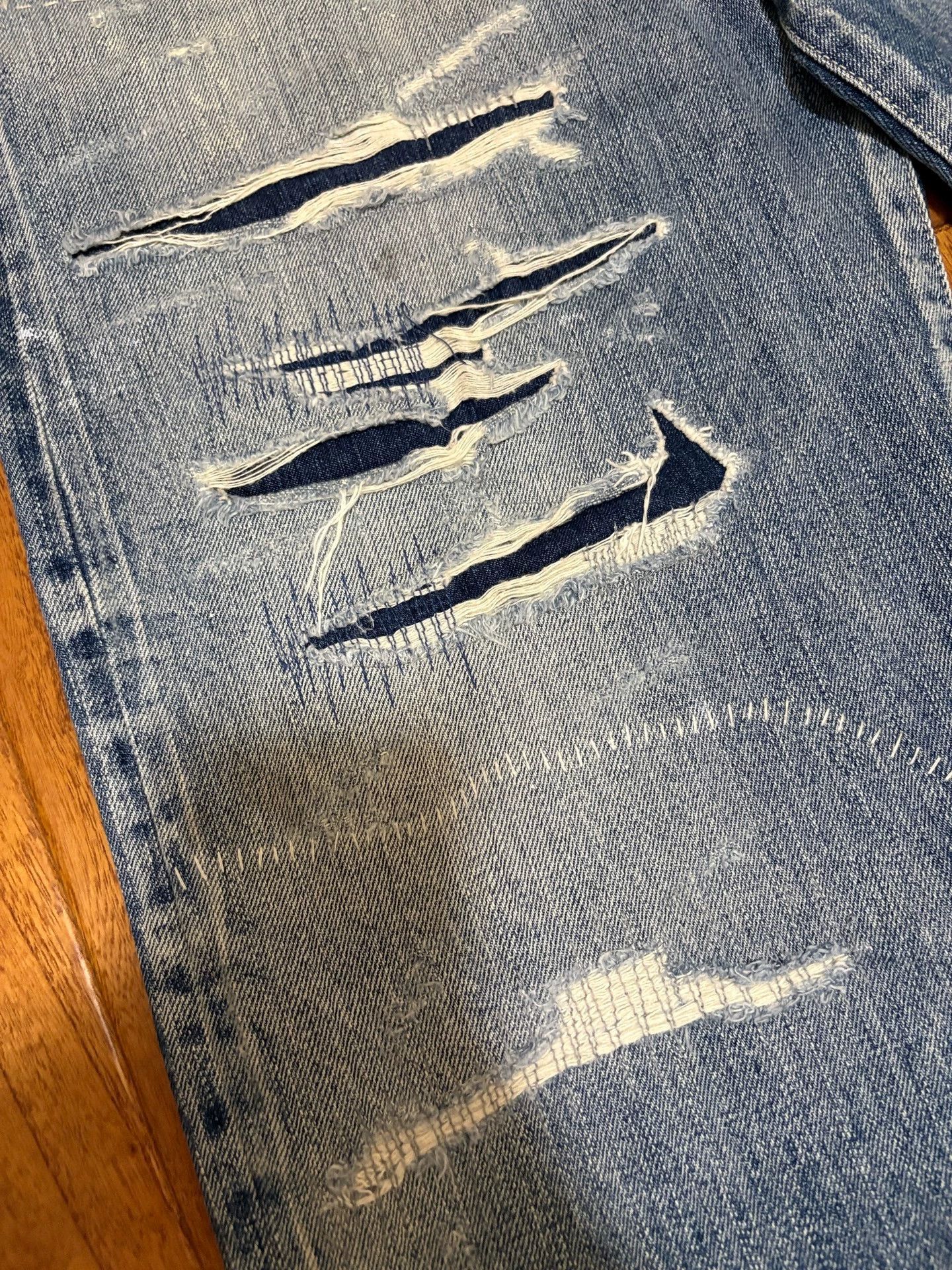 Neighborhood NEIGHBORHOOD 21AW SCRATCH SAVAGE Blue L Oil Patched Jeans Size US 34 / EU 50 - 3 Thumbnail