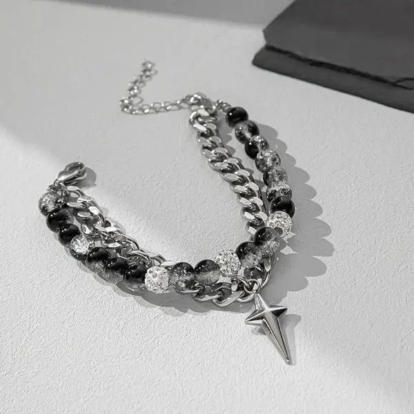VIBE Punk Gothic Zircon Star Layered Chain Bracelet Size ONE SIZE - 3 Thumbnail