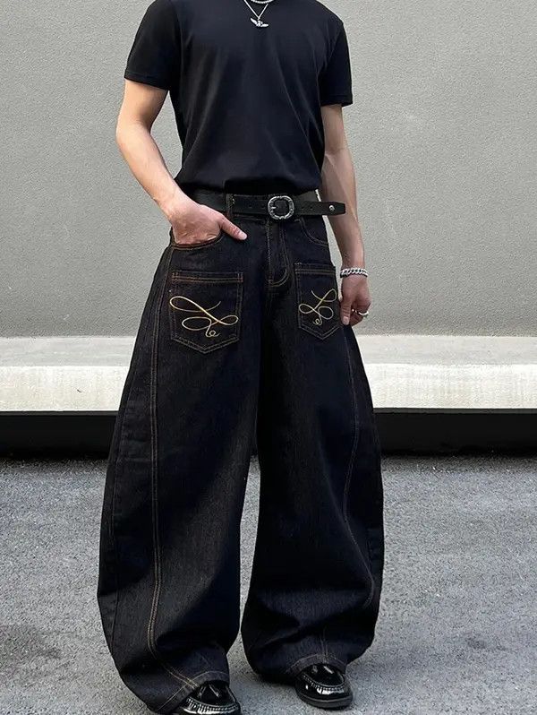Jean VIBE Embroidered Baggy Wide Leg Jeans Size US 30 / EU 46 - 3 Thumbnail