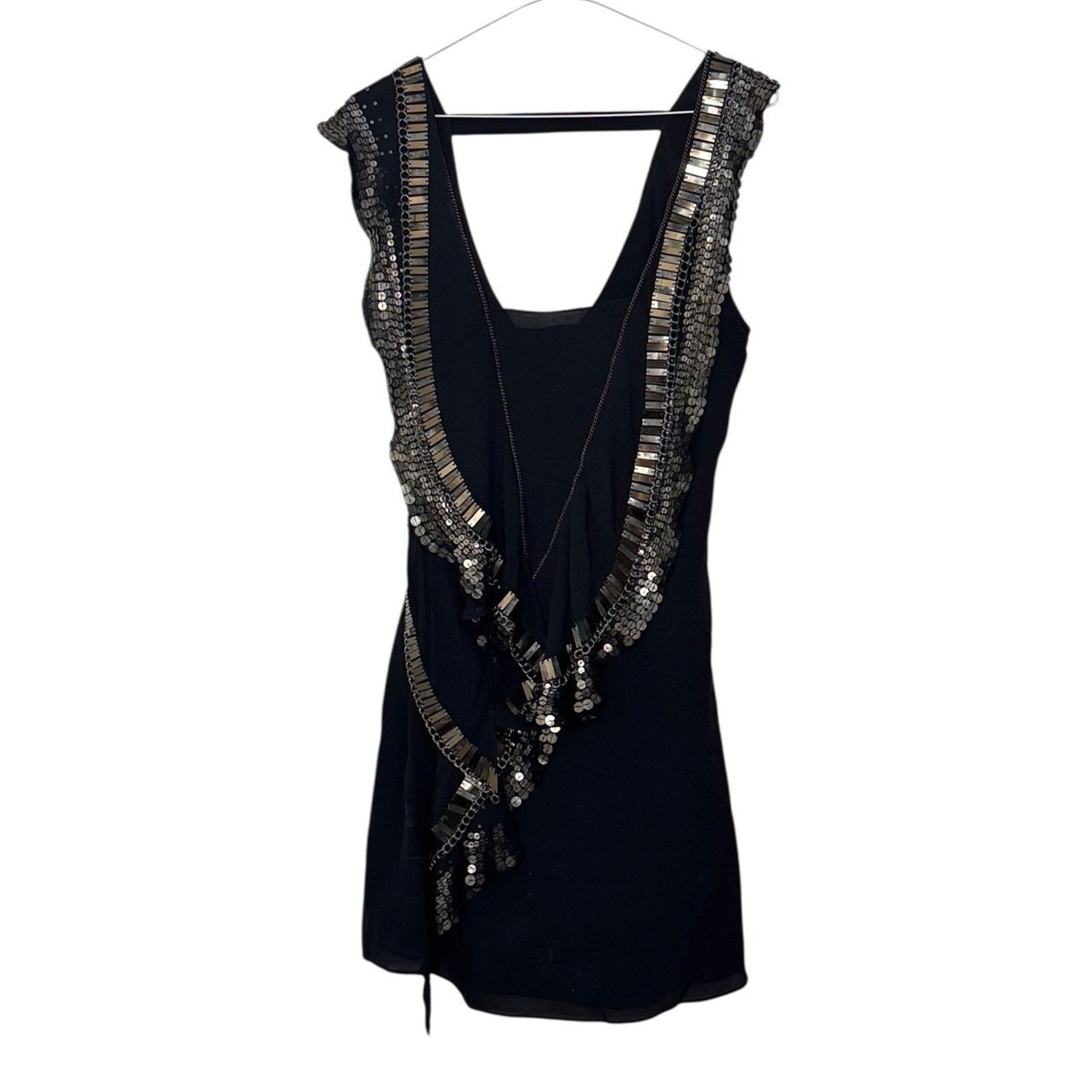 Karen Millen KAREN MILLEN Silk Beaded Sequin Mini Dress Asymmetric Party Size M / US 6-8 / IT 42-44 - 2 Thumbnail