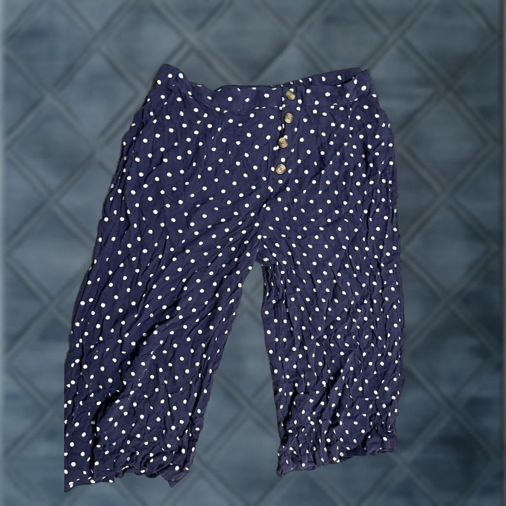 American Eagle Outfitters VINTAGE American Eagle Cropped Pants Blue w/White Dots; Large L; Women, Cropped, Pants, Blue, 90s, Womens Size 36" / US 14 / IT 50 - 1 Thumbnail