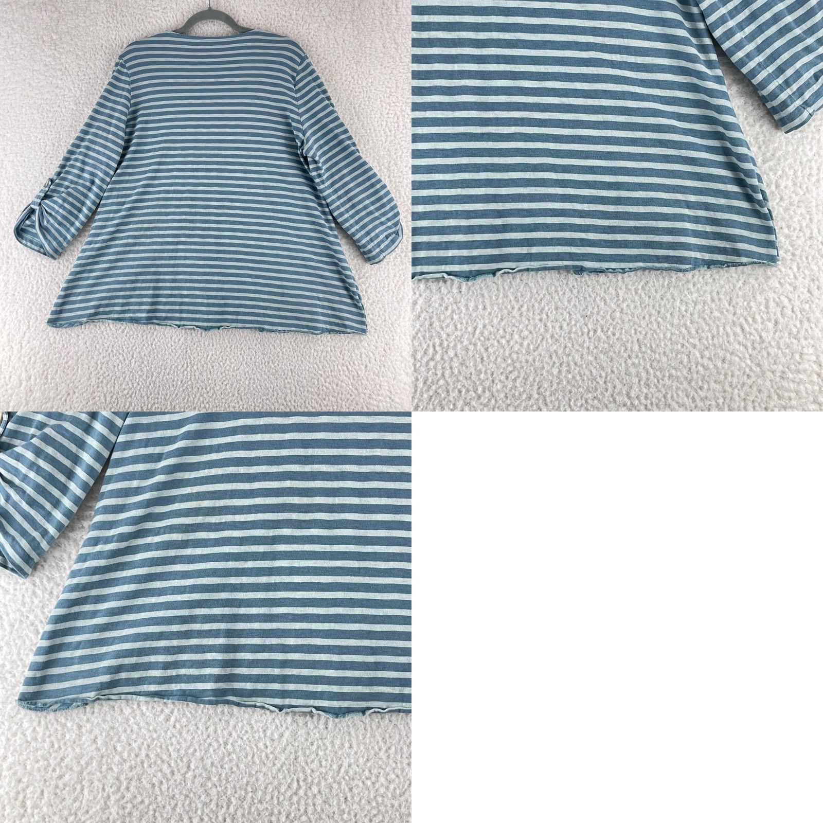 Soft Surroundings Soft Surroundings Preston Stripe Shirt Womens Large Green Roll Tab Sleeve Casual Size L / US 10 / IT 46 - 9 Thumbnail