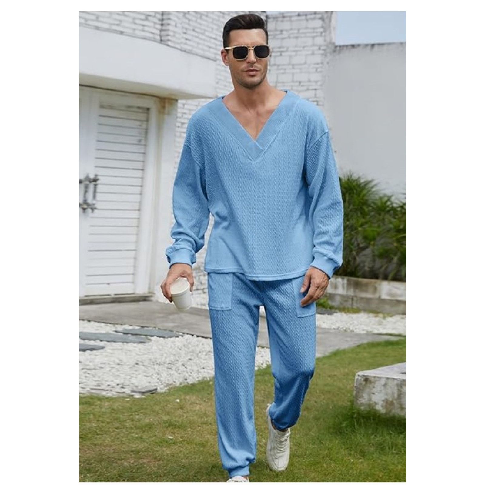 The Unbranded Brand Men's LARGE 2pc OutfitWaffle Knit PulloverDrawstring Pants Size US L / EU 52-54 / 3 - 3 Thumbnail