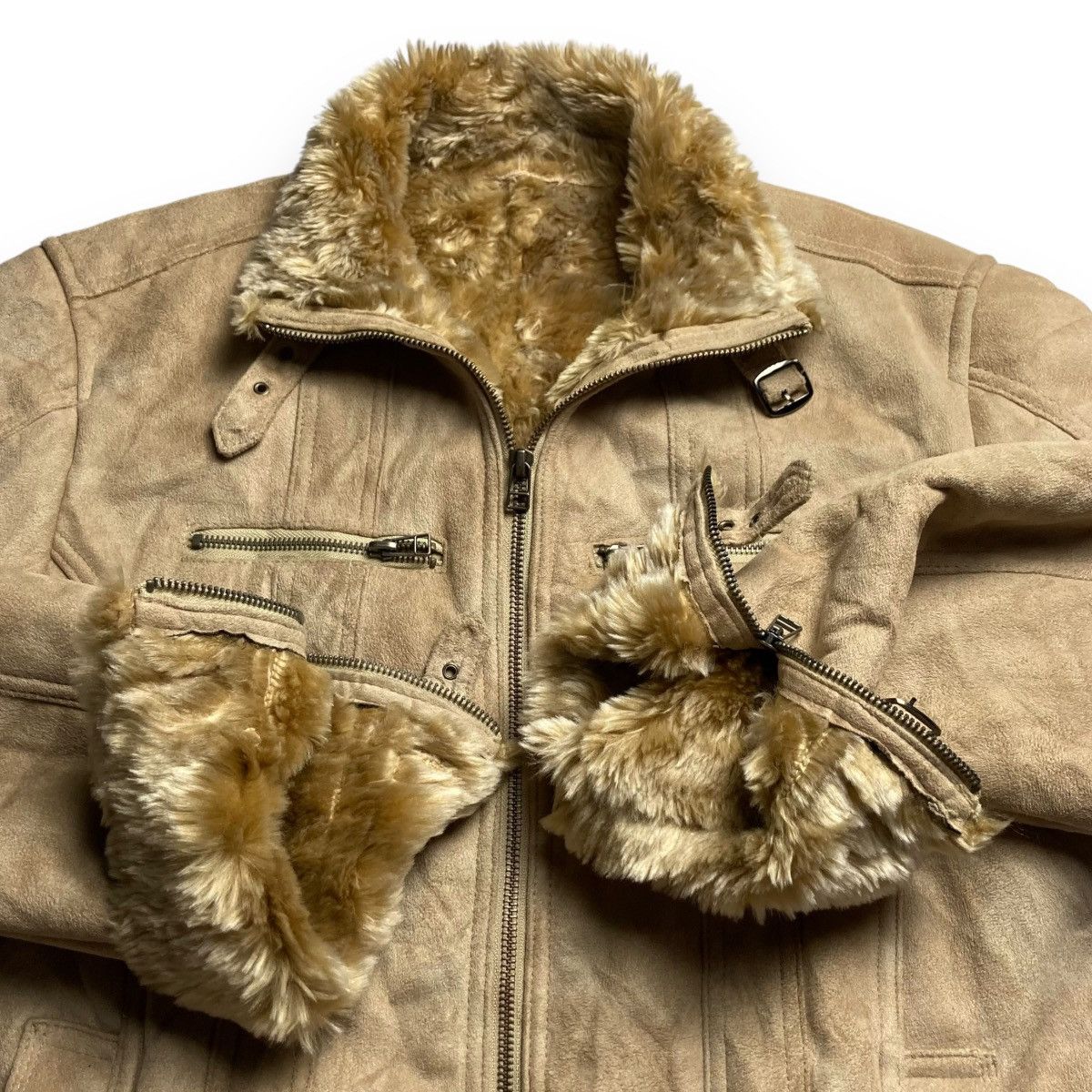 Le Grande Bleu (L.G.B.) 🇯🇵 MALE & CO SUEDE LEATHER LINED FAUX FUR JACKET Size US XL / EU 56 / 4 - 6 Thumbnail