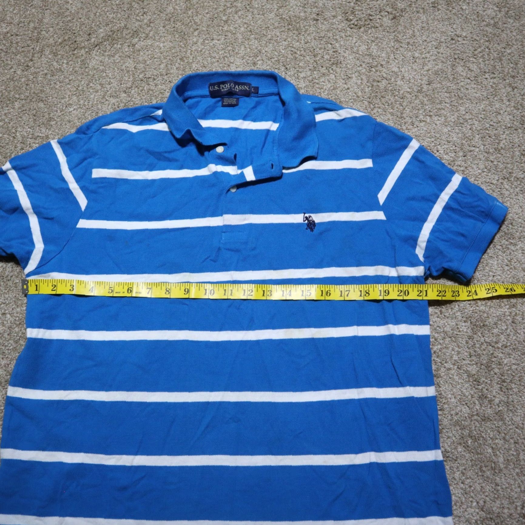 Vintage US Polo Assn Polo Shirt Men Large BLUE Striped Short Sleeve Polo Shirt 100% Cotton Size US L / EU 52-54 / 3 - 4 Thumbnail