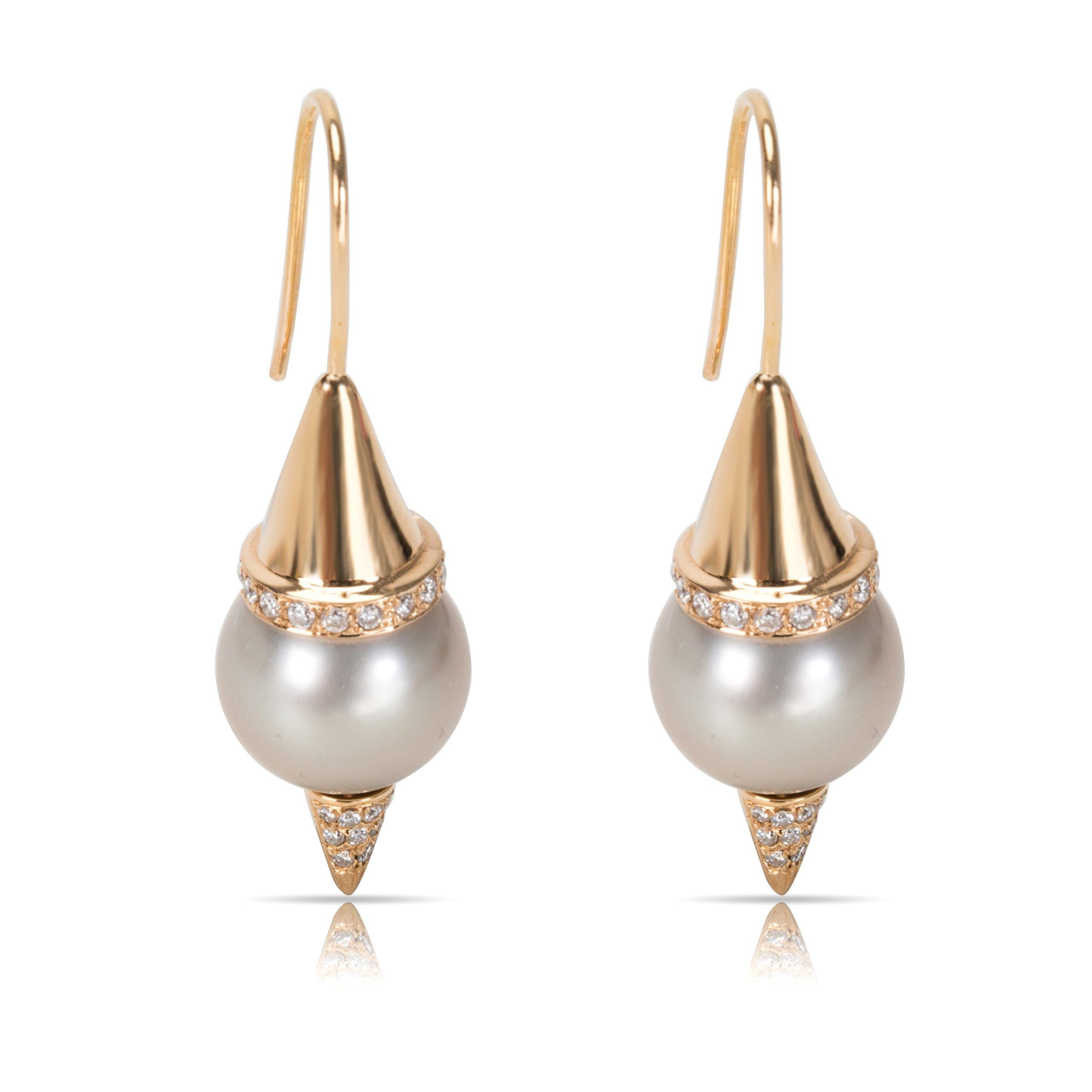 image of Diamond & Pearl Earrings In 18Kt Rose Gold 0.74 Ctw, Women's