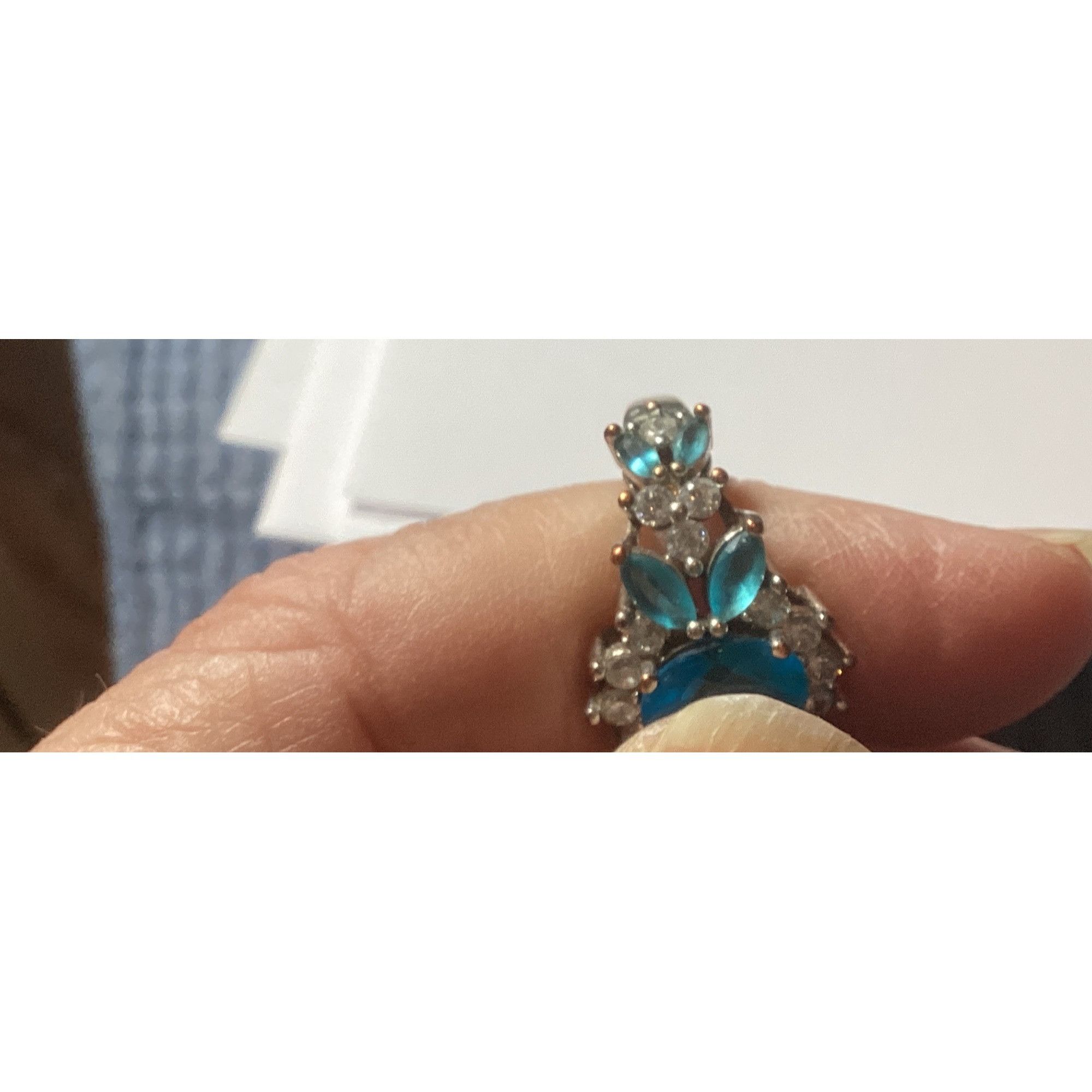 Other Sterling Silver Ring W/ Simulated Aquamarine & Crystal Gemst Size ONE SIZE - 7 Thumbnail