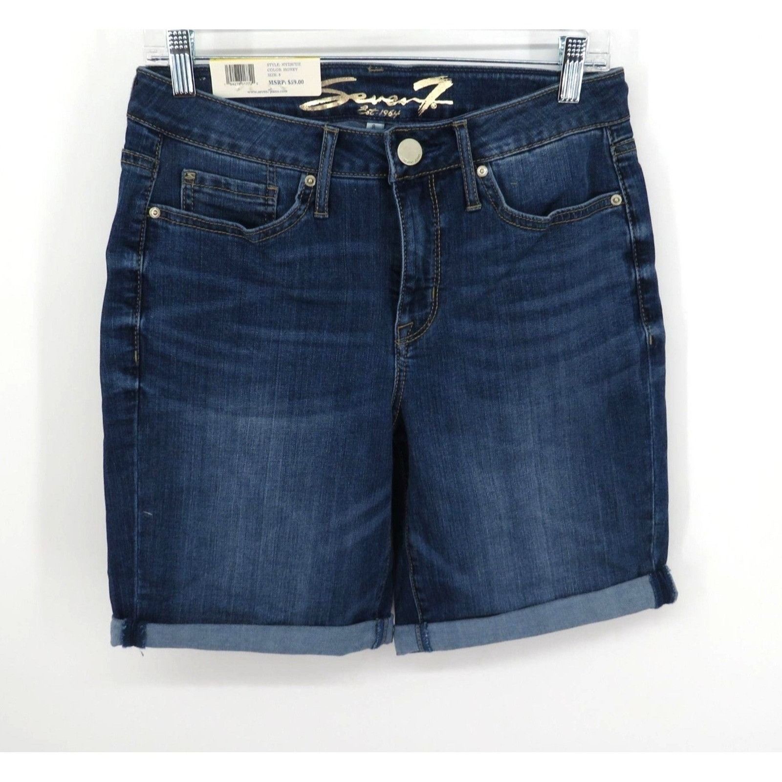 Other Seven7 9" Sunset Bermuda Rolled Cuff Casual Stretch Denim Sh Size 30" / US 8 / IT 44 - 3 Thumbnail