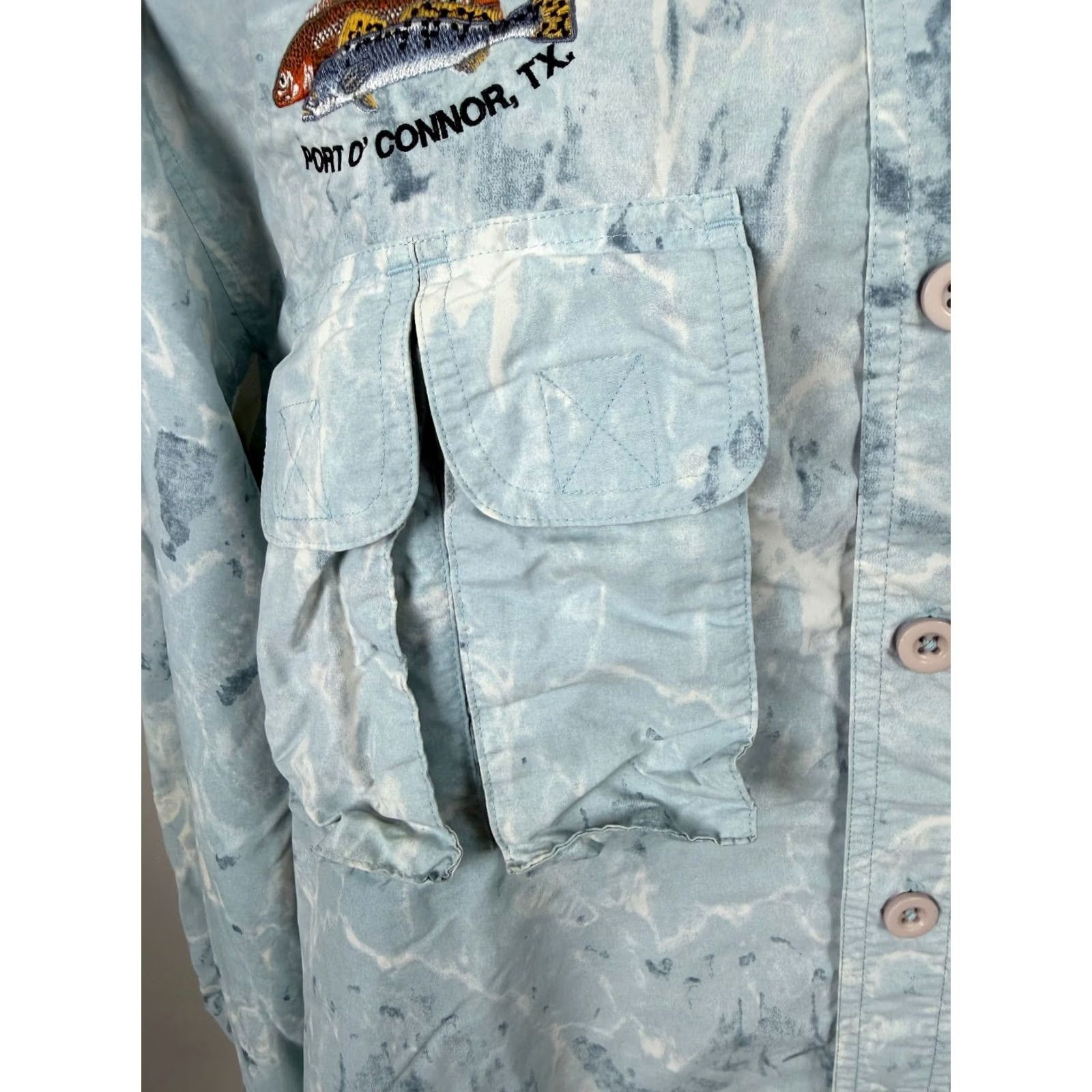Vintage VINTAGE Aqua Designs Shirt Mens Medium Button-Up Nylon Camo Embroidered Pockets Blue Affinity Outdoor Fish Nature Size US M / EU 48-50 / 2 - 4 Thumbnail