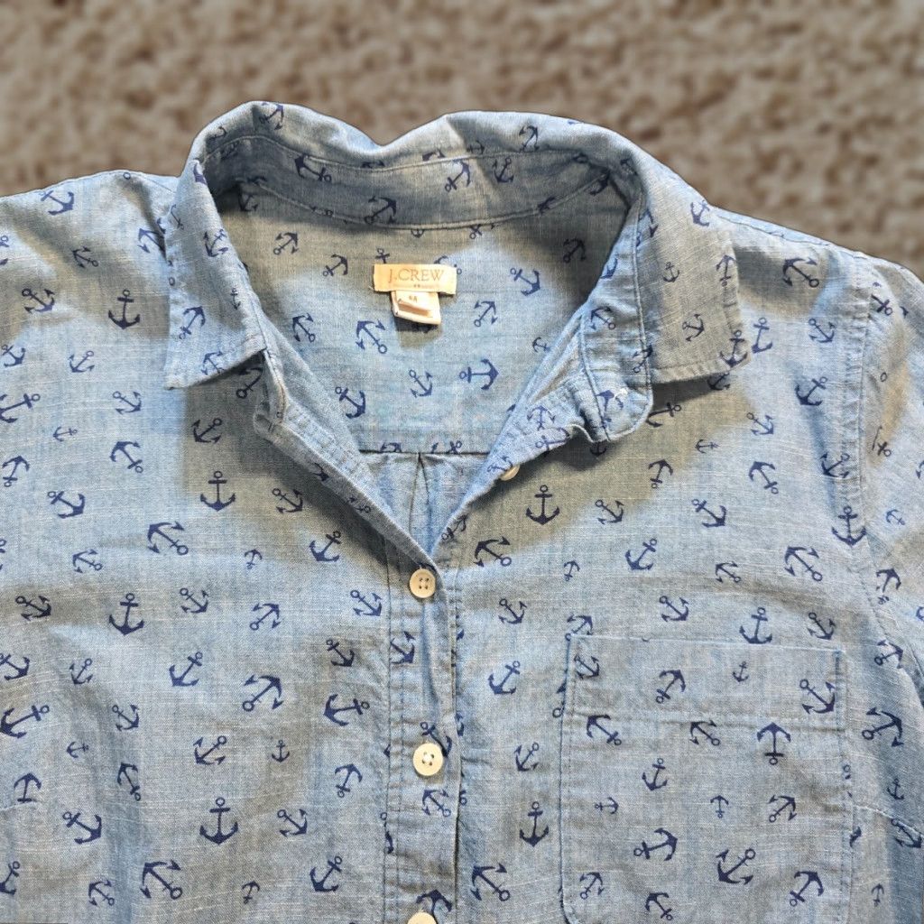 J.Crew J Crew Top Womens Size Medium Blue Denim Anchors Nautical Popover Preppy Casual Size M / US 6-8 / IT 42-44 - 1 Thumbnail