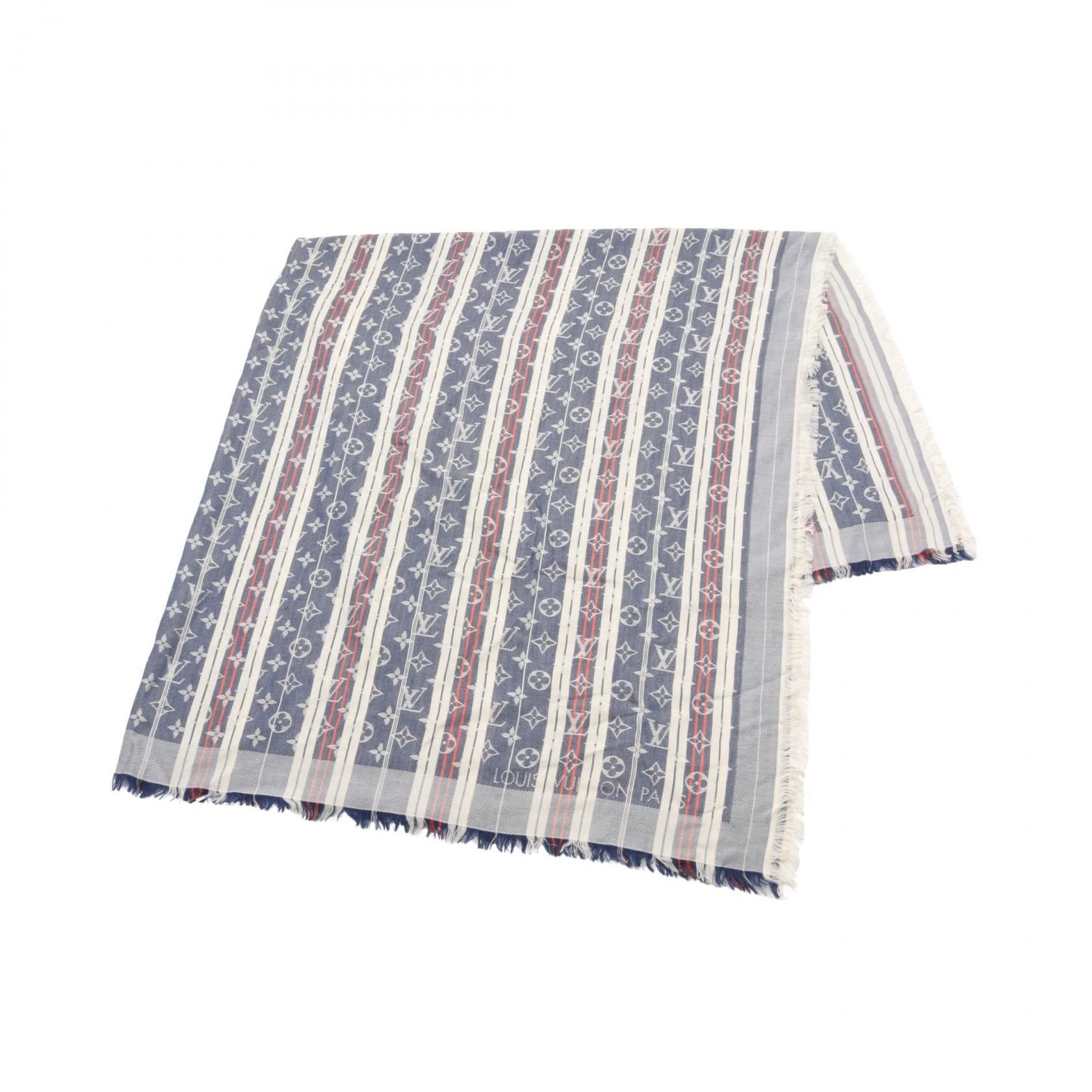 Louis Vuitton Louis Vuitton Monogram Reyeur Mattress Shawl Stall Silk Wool Navy Off White Red Size ONE SIZE - 1 Thumbnail